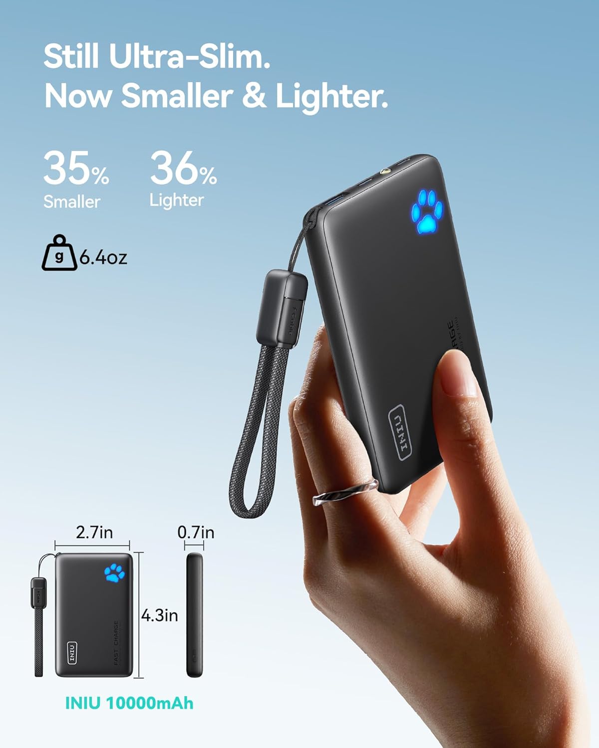 INIU Portable Charger, Ultra Slim 45W Fast Charging with Attached USB C Cable, Flight-Safe 10000mAh PD Power Bank Battery Pack, Travel Essential Phone Powerbank for iPhone 17 16 Samsung S25 Google etc - Image 2