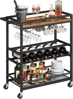Bar Cart for Home, 3-Tier Serving C...