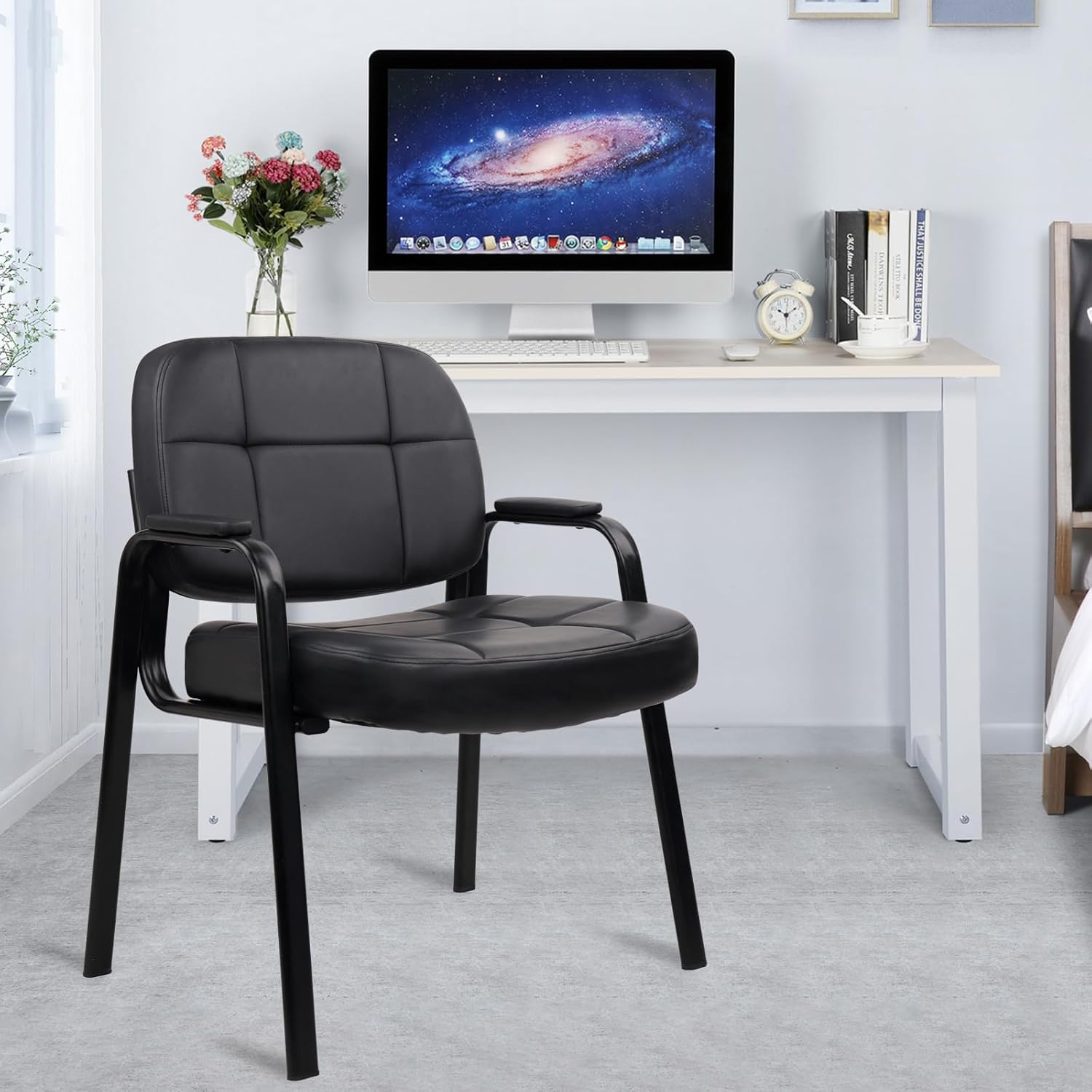 CLATINA Big & Tall 500 lbs Waiting Room Guest Chair, Leather Office Reception Chair No Wheels with Padded Arms for Elderly Home Desk Conference Room Lobby Side Salon Clinic, Black(4 Pack) - Image 9