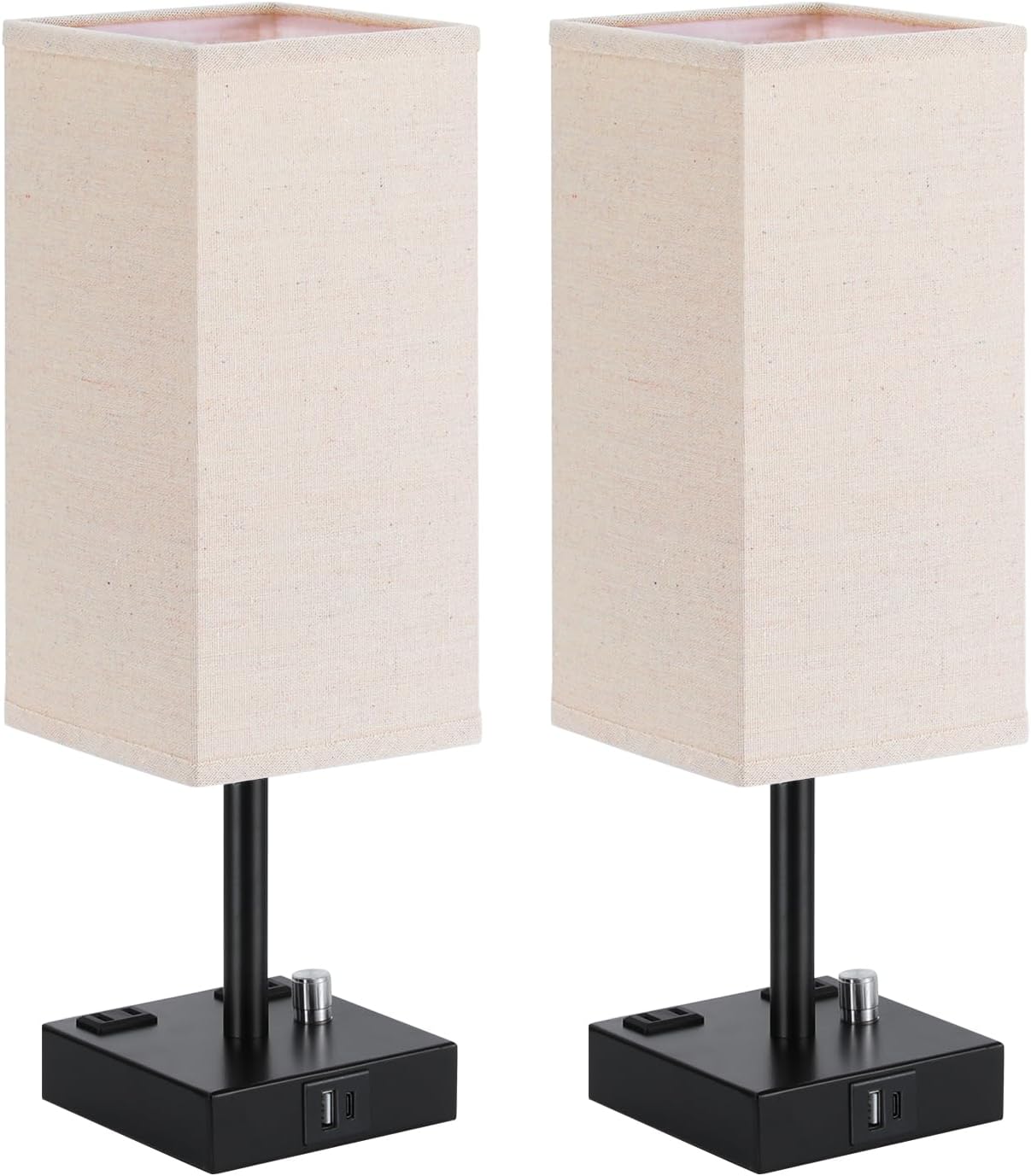 aooshine Fully Dimmable Nightstand Lamps Set of 2 - Table Bedside Lamp with USB C+A Charging Ports & 2 AC Outlets, Square Lamp Sets Linen Fabric Shade for Bedroom Living Room(Bulb Included) - Image 10