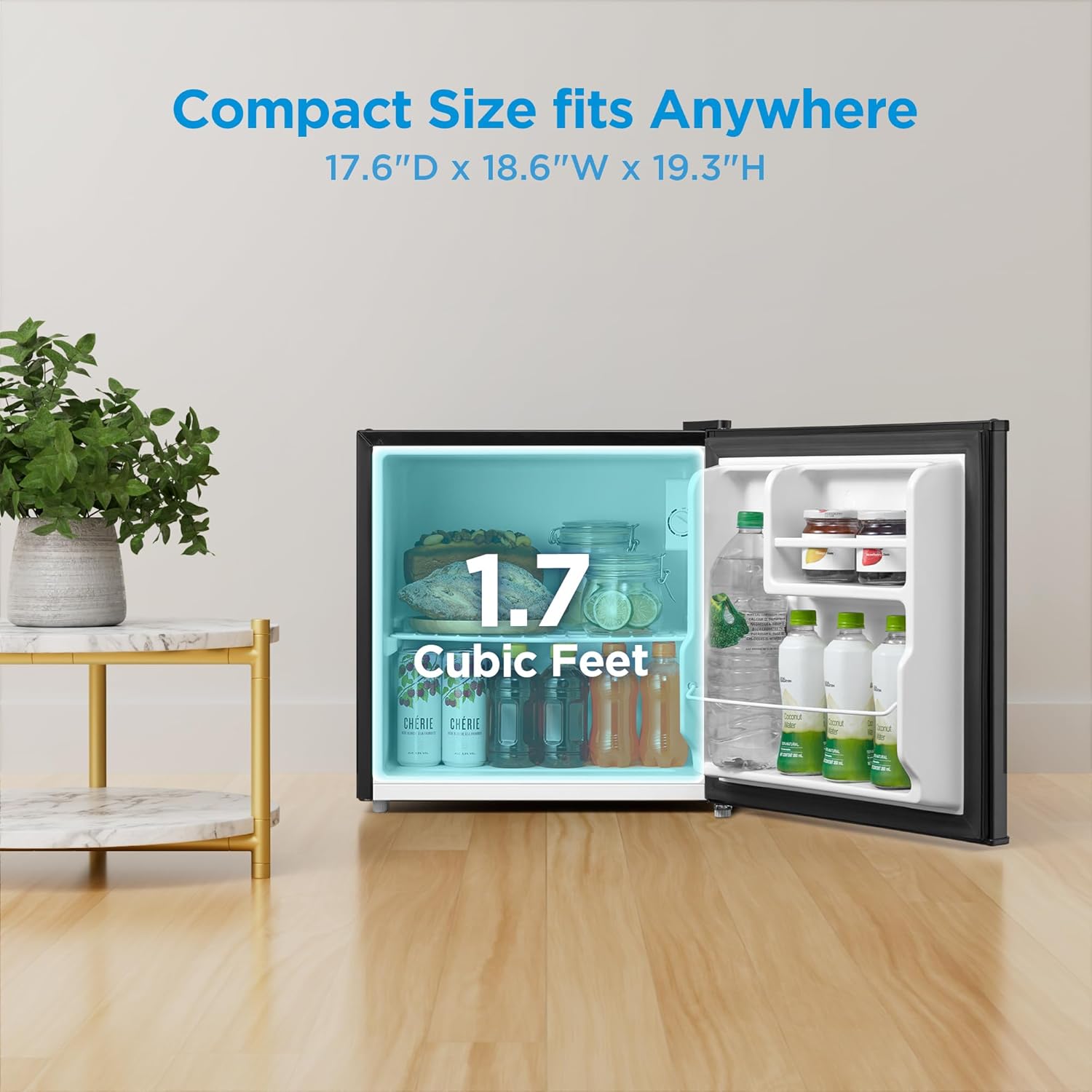 Midea MERM17B0ABB 1.7 Cu Ft Mini Fridge, Compact Refrigerator with Adjustable Thermostat, Reversible Door, Low Noise, Energy Efficient, Ideal for Dorm, Office, Bedroom, Black - Image 2