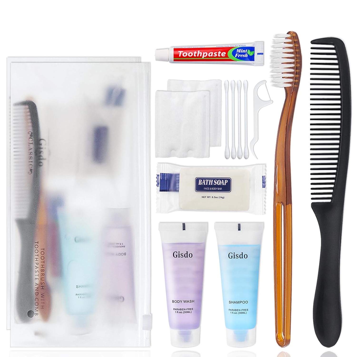50-Pack Toiletry Kits - Personal Hygiene & Travel Kit for Men, Women & Charity - Disposable, Bulk Homeless Care Package Supplies