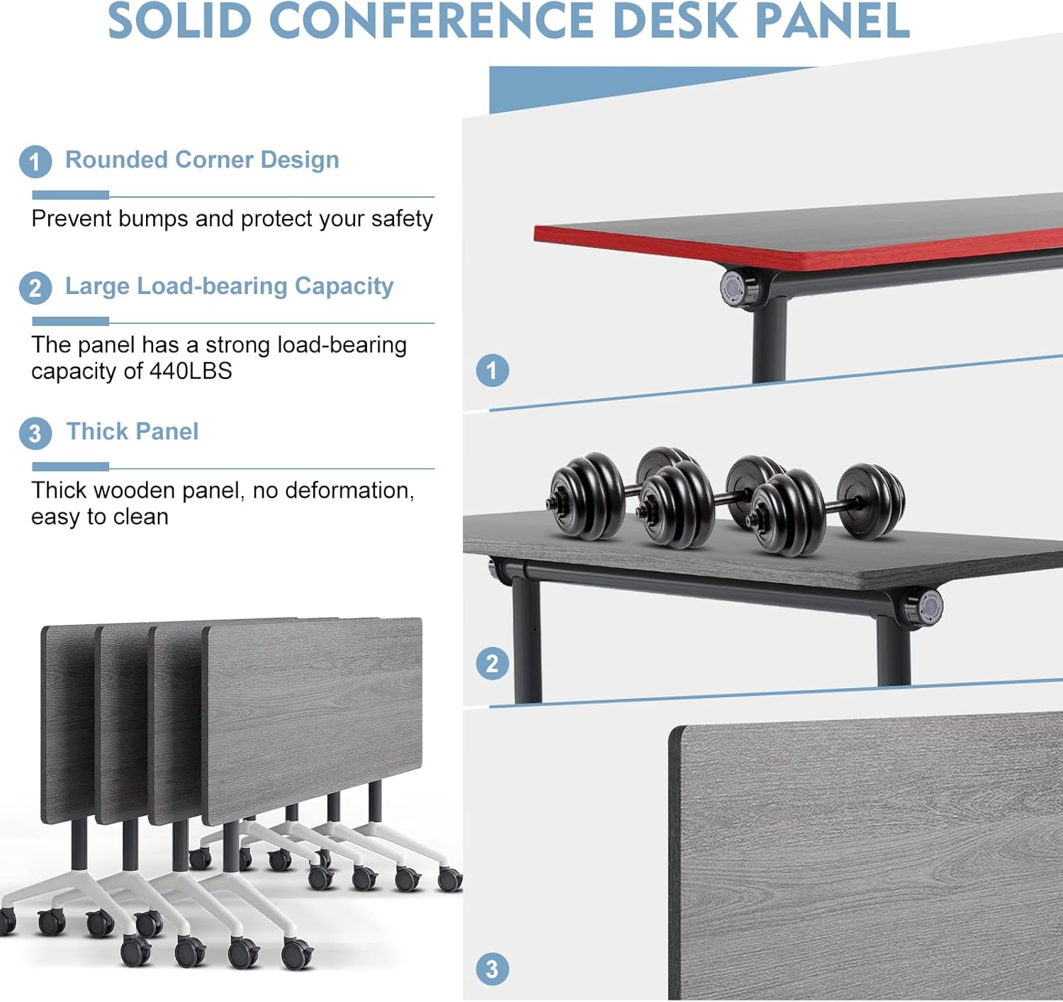 Folding Conference Room Tables,Mobile Training Table with Wheels - Rectangular Large Business Seminar Furniture Tables for Office,Meeting Room,School,Wooden (6, Gray, 61IN) - Image 4