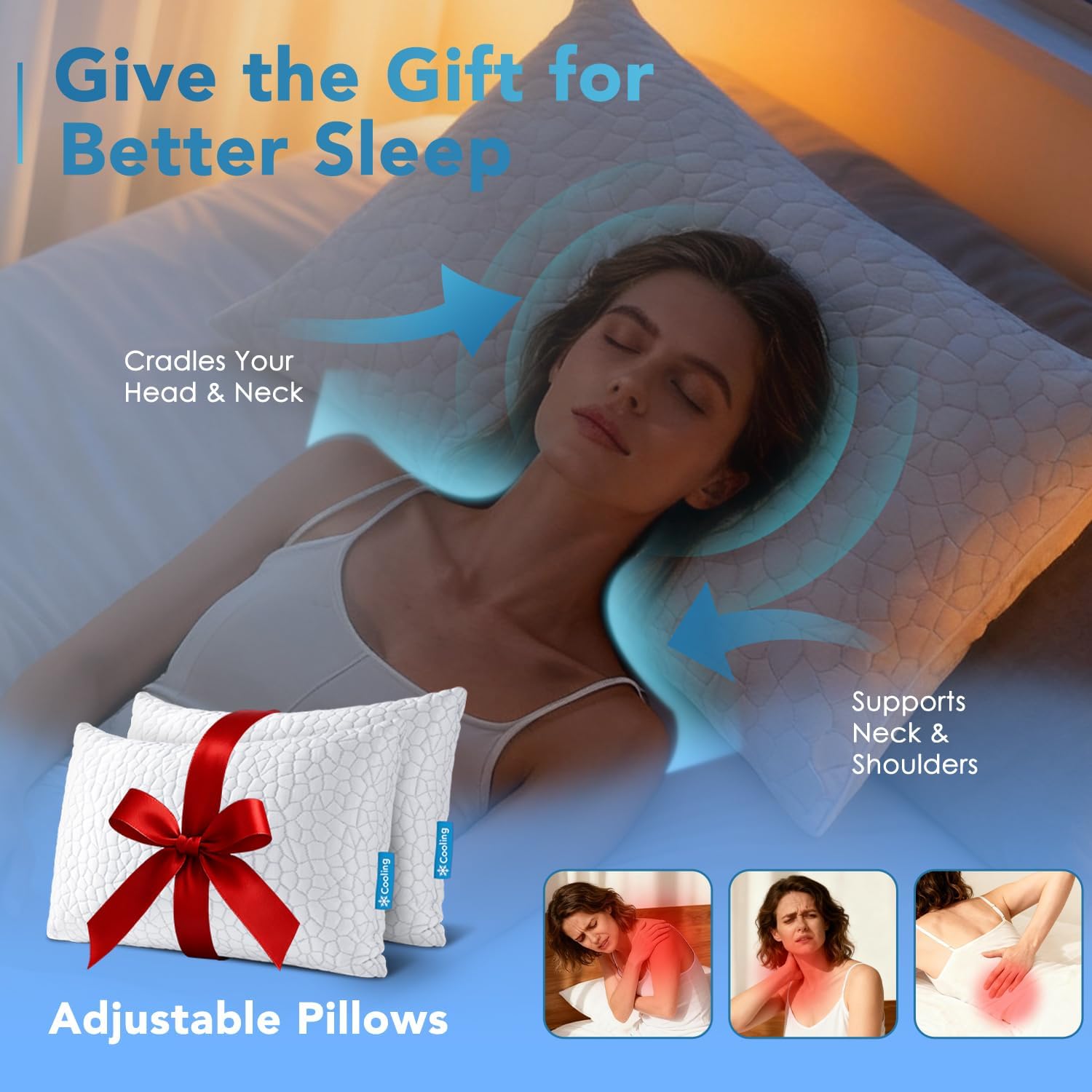 QUTOOL Cooling Pillow for Sleeping 2 Pack, Luxury Shredded Memory Foam Bed Queen Pillows Set of 2, Cool Pillow for Hot Sleepers Adjustable Firm Pillow for Side, Back, Stomach Sleepers Soft Yet Support - Image 4
