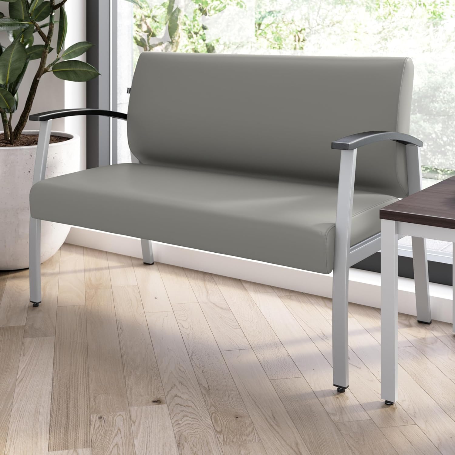 Bush Business Furniture Arrive Waiting Room Loveseat with Arms in Light Gray Vinyl, Reception Area Seating for Office and Lobby - Image 2