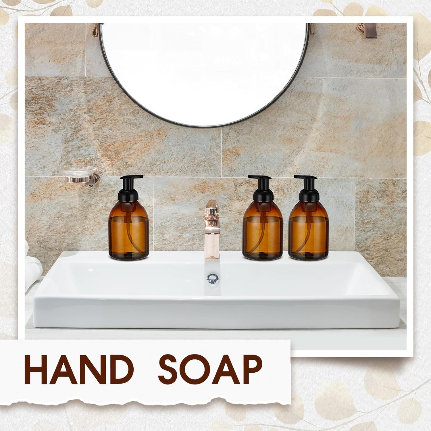 Uiifan 16 Pcs 17 oz Amber Foaming Soap Dispenser Refillable Foam Pump Bottle Liquid Plastic Container for Kitchen Bathroom Commercial Concentrated or Regular Shampoo Body Wash Dish Liquid Soap - Image 3