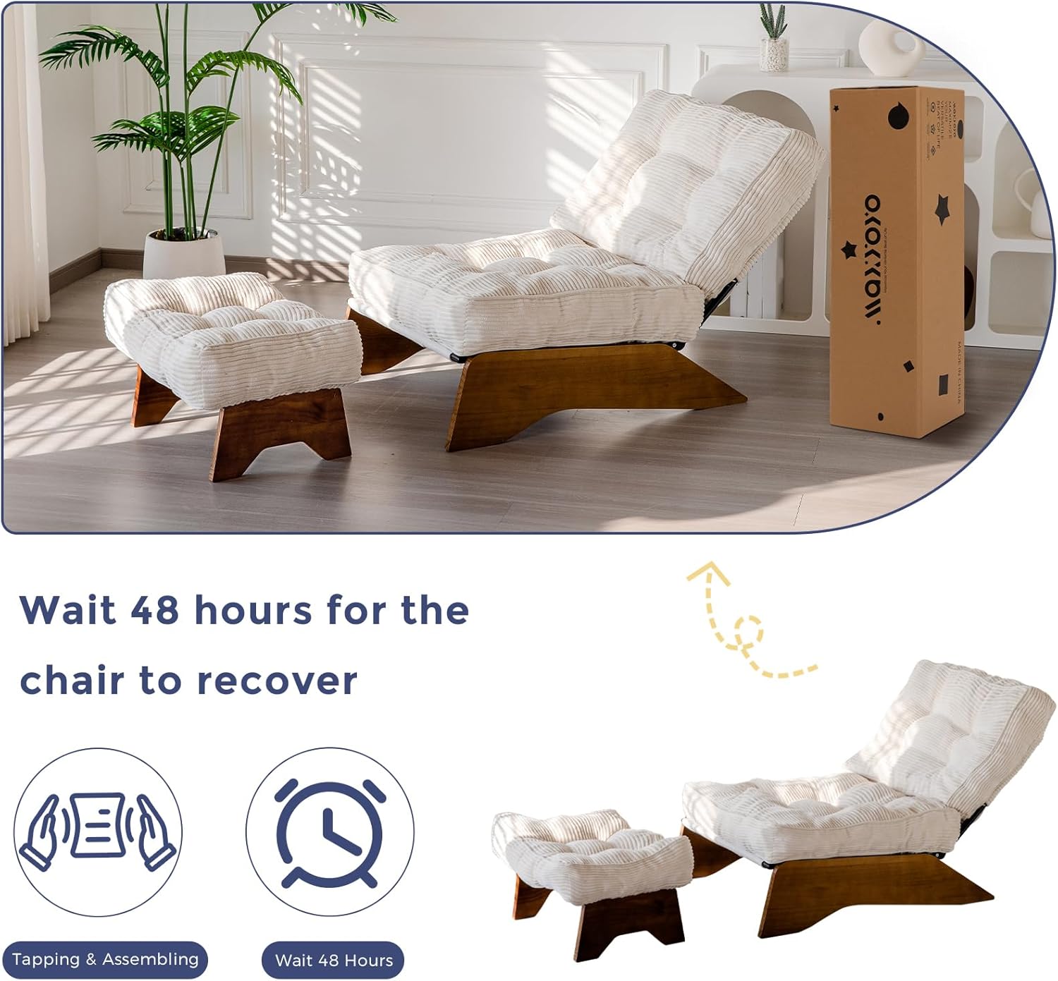 MAXYOYO Accent Chair with Ottoman Adjustable Backrest, Tufted Living Room Chair Upholstered Lounge Chair with Footrest Set, Modern Chair Cozy Reclining Chair for Reading Room, Beige - Image 8