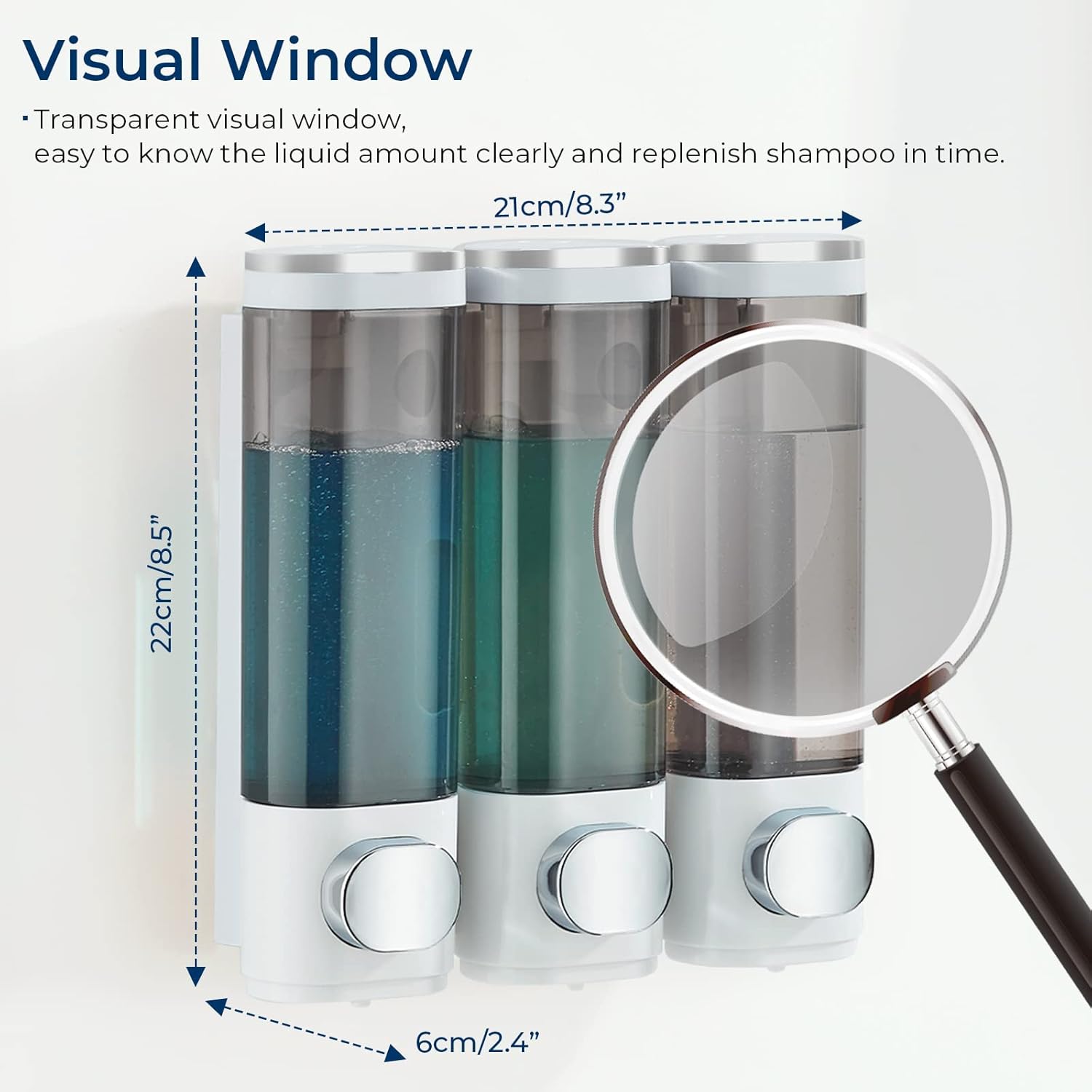 Shampoo and Conditioner Dispenser, Pollock Shower Soap Dispenser 3 Chamber No Drill, Wall Mounted Shampoo Body Wash Conditioner for Bathroom Large Capacity,White - Image 4