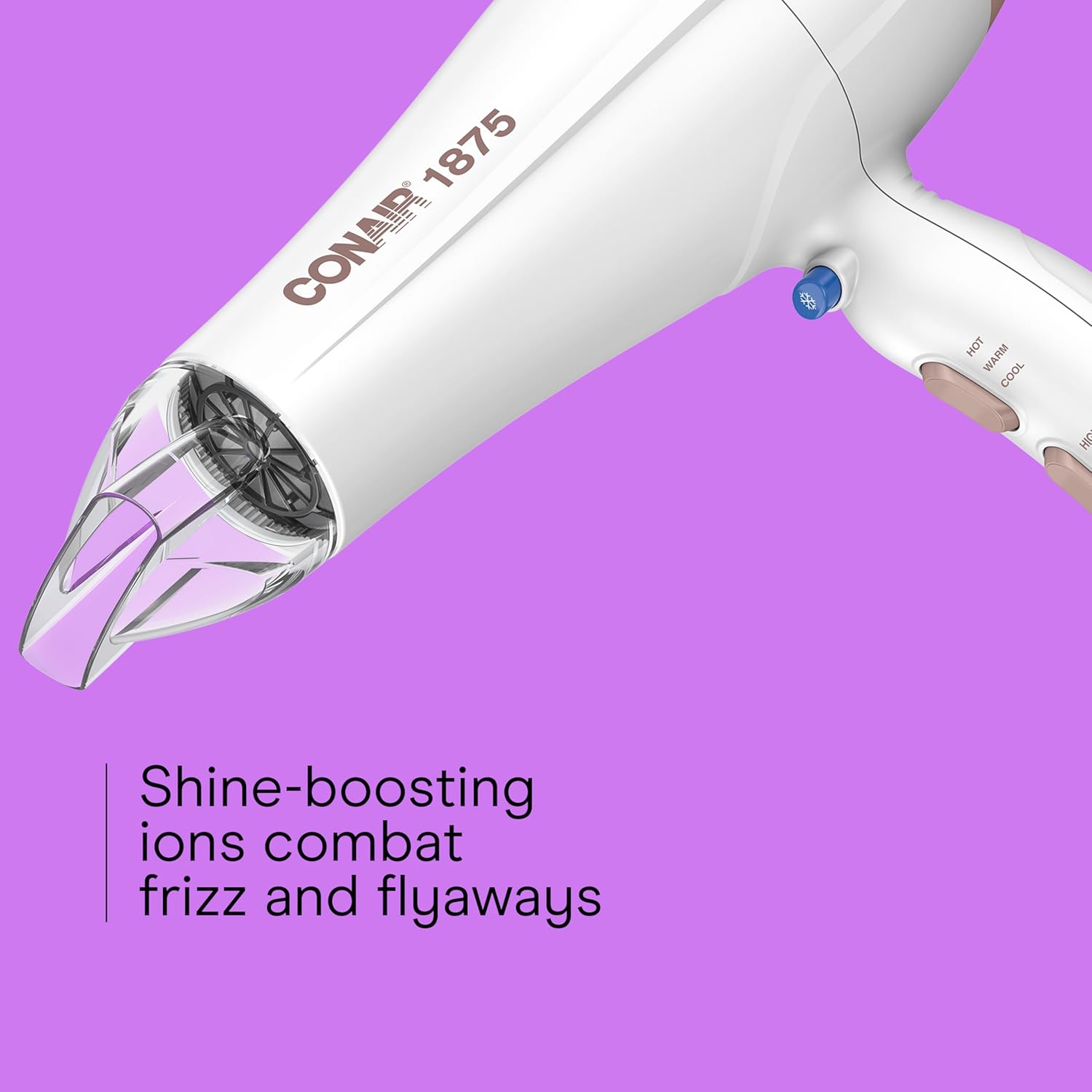 Conair Double Ceramic Hair Dryer, 1875W Blow Dryer with Diffuser and Concentrator, Ionic Conditioning, 3 Heat & 2 Speed Settings, Amazon Exclusive, White - Image 4