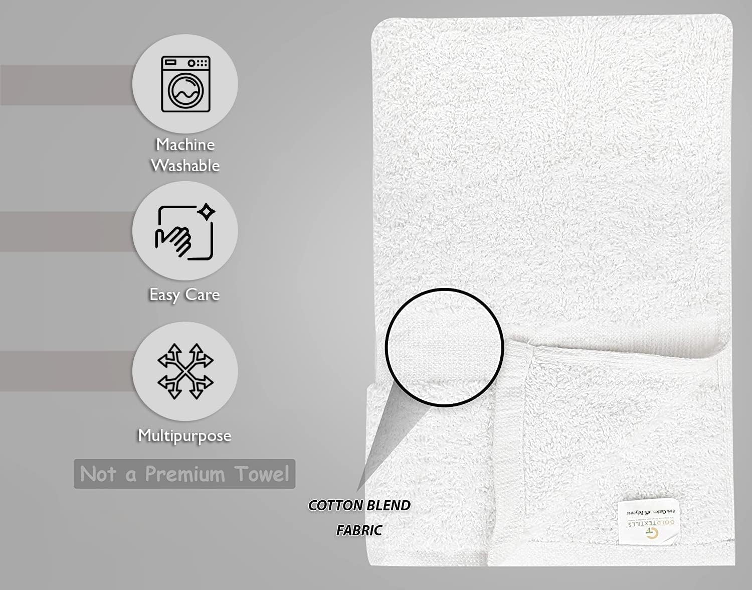 GOLD TEXTILES 60 Pack Economy White Bath Towels Bulk (22x44 Inches) Cotton Blend Multi-Purpose Hotel Towel for Commercial and Home Use – Lightweight, Easy Care & Quick Drying Towels - Image 6