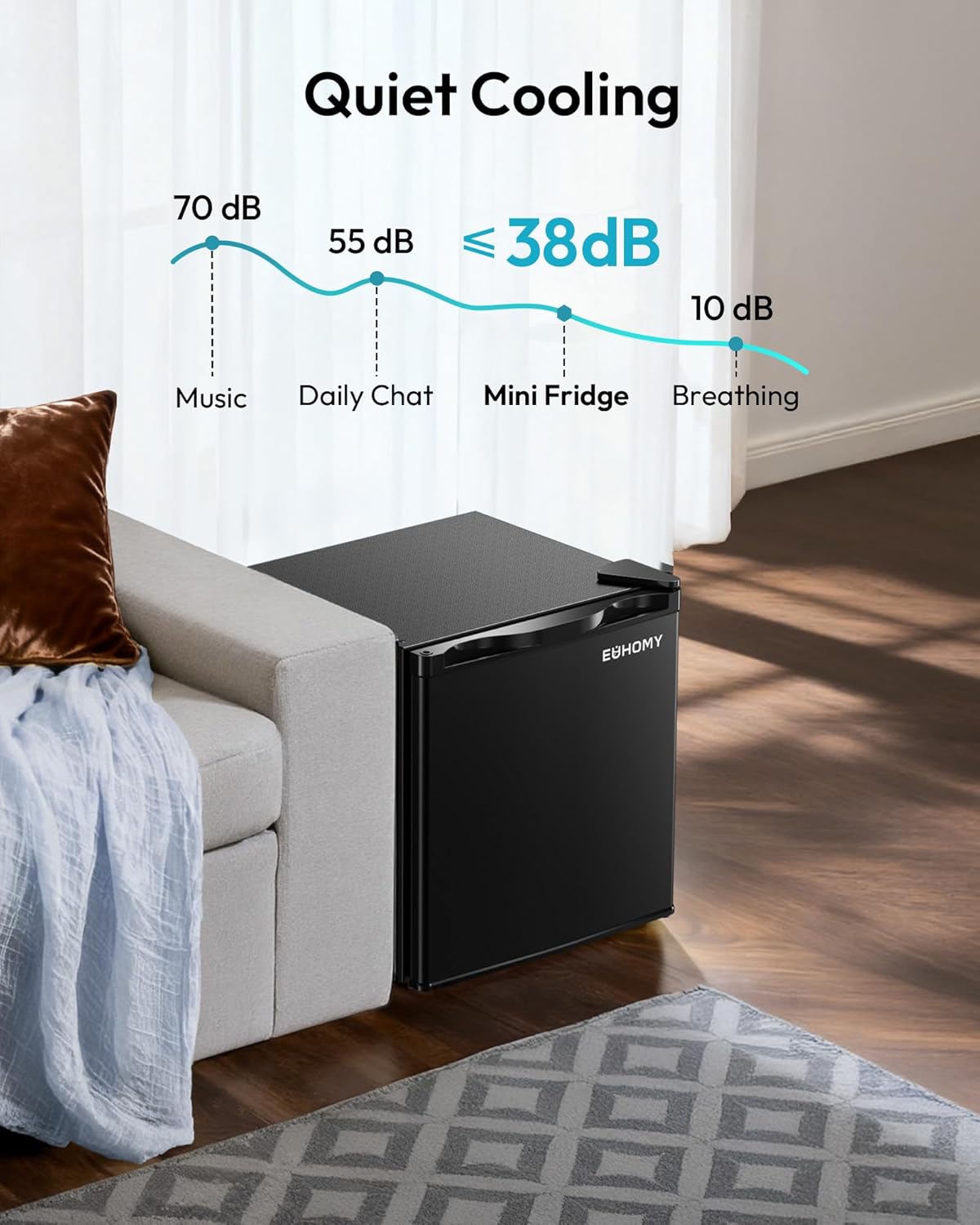 EUHOMY 1.7 Cu.Ft Mini Fridge, Reversible Single Door Compact Refrigerator, Adjustable Thermostat, Energy Saving, Mini Fridge for Bedroom, Office, Dorm, Black - Image 5