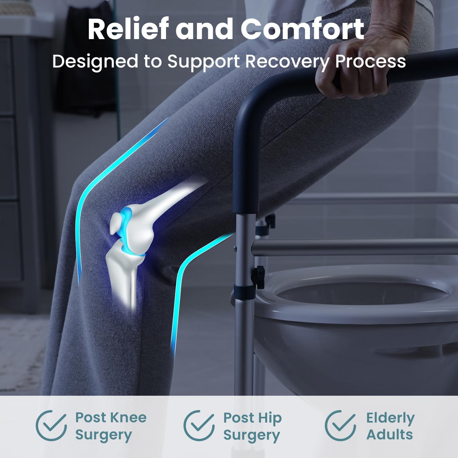 PELEGON Toilet Safety Rails (350 lb) - Adjustable Toilet Safety Frame & Rails, Toilet Safety Rail for Elderly Adults, Toilet Handles for Seniors, Toilet Bars for Elderly & Handicap - Image 9