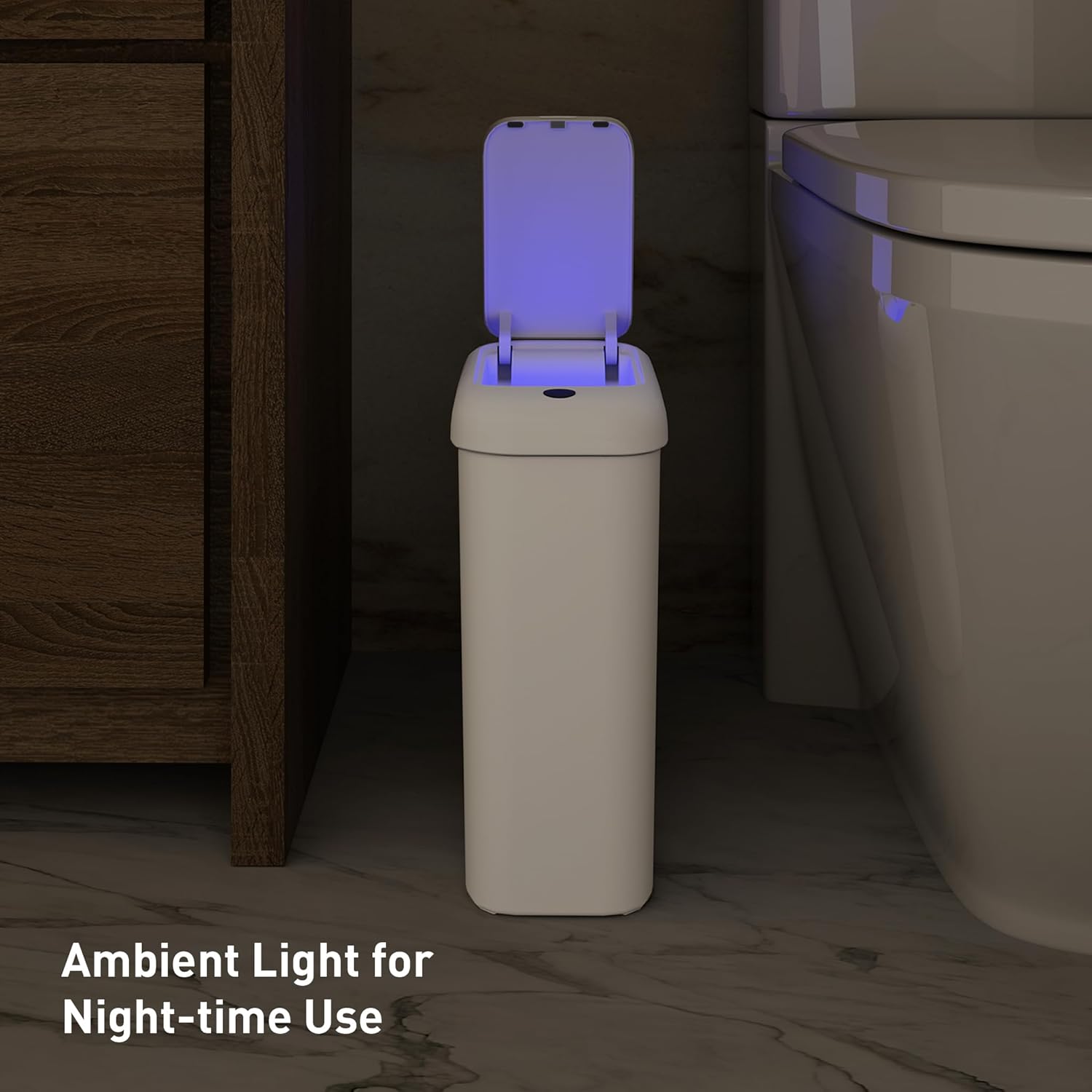 EKO Automatic Bathroom Trash Can with Lid, 2.6 Gallon Slim Touchless Garbage Can, Waterproof Motion Sensor Trash Bin for Bathroom, Office, Kitchen, White - Image 4