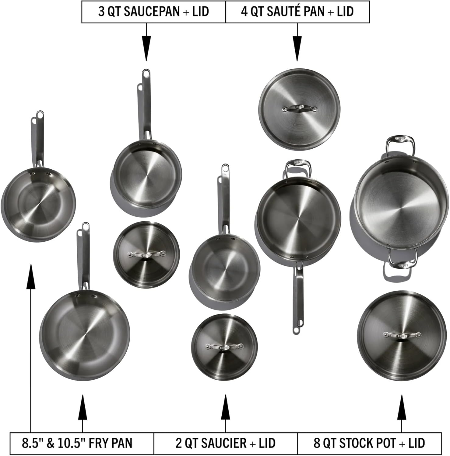 Heritage Steel Eater Series 10 Piece Cookware Set | Made in USA | 5 Ply Fully Clad Stainless Steel Cookware Set | Stay Cool Handle | Induction Ready & Non-Toxic - Image 3