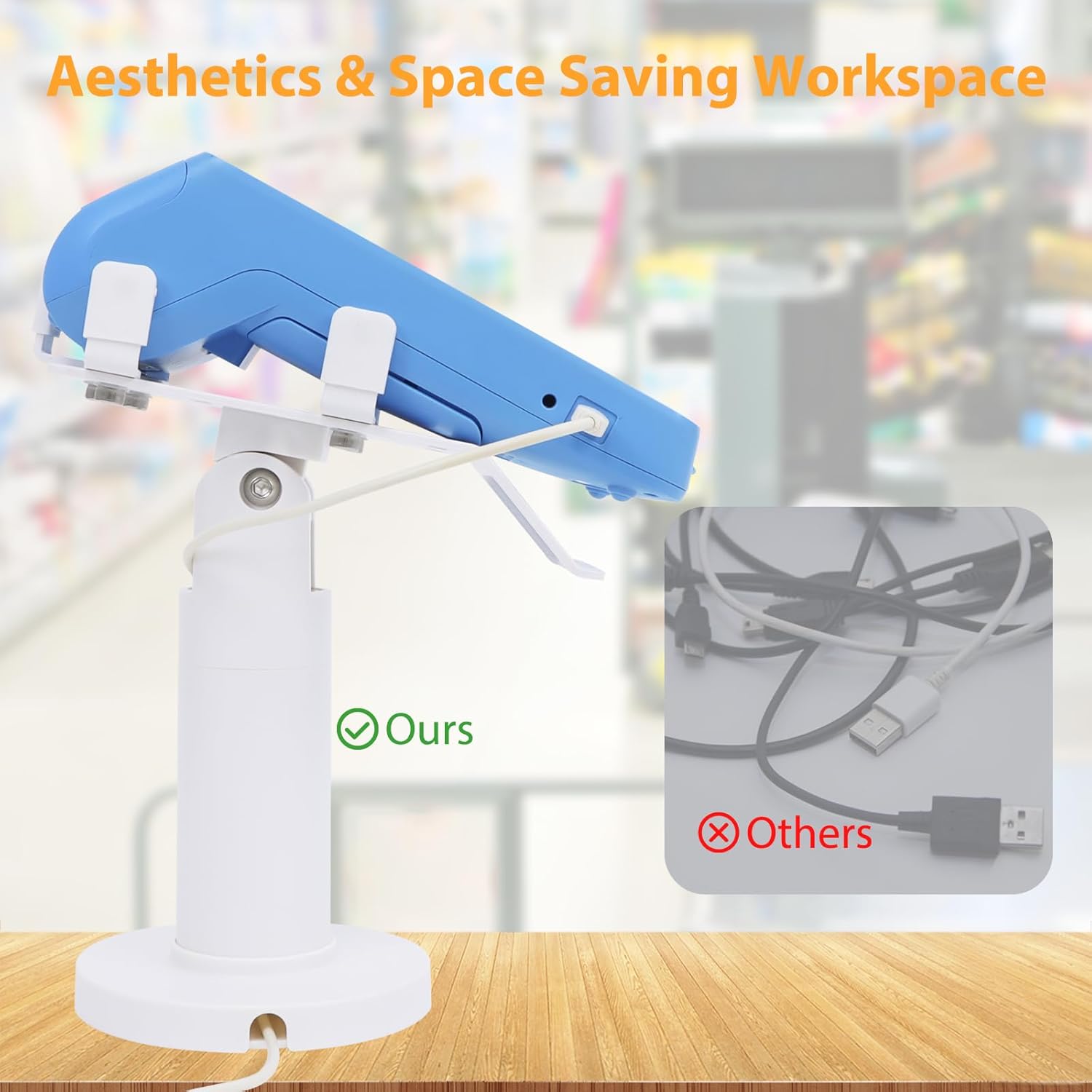 Universal Square POS Machine Terminal Stand, Adjustable Square Credit Card Reader POS Stand, 7" Tall Swivel and Tilt Terminal Holder with Complete Kit, Screw-in and Adhesive, White - Image 6