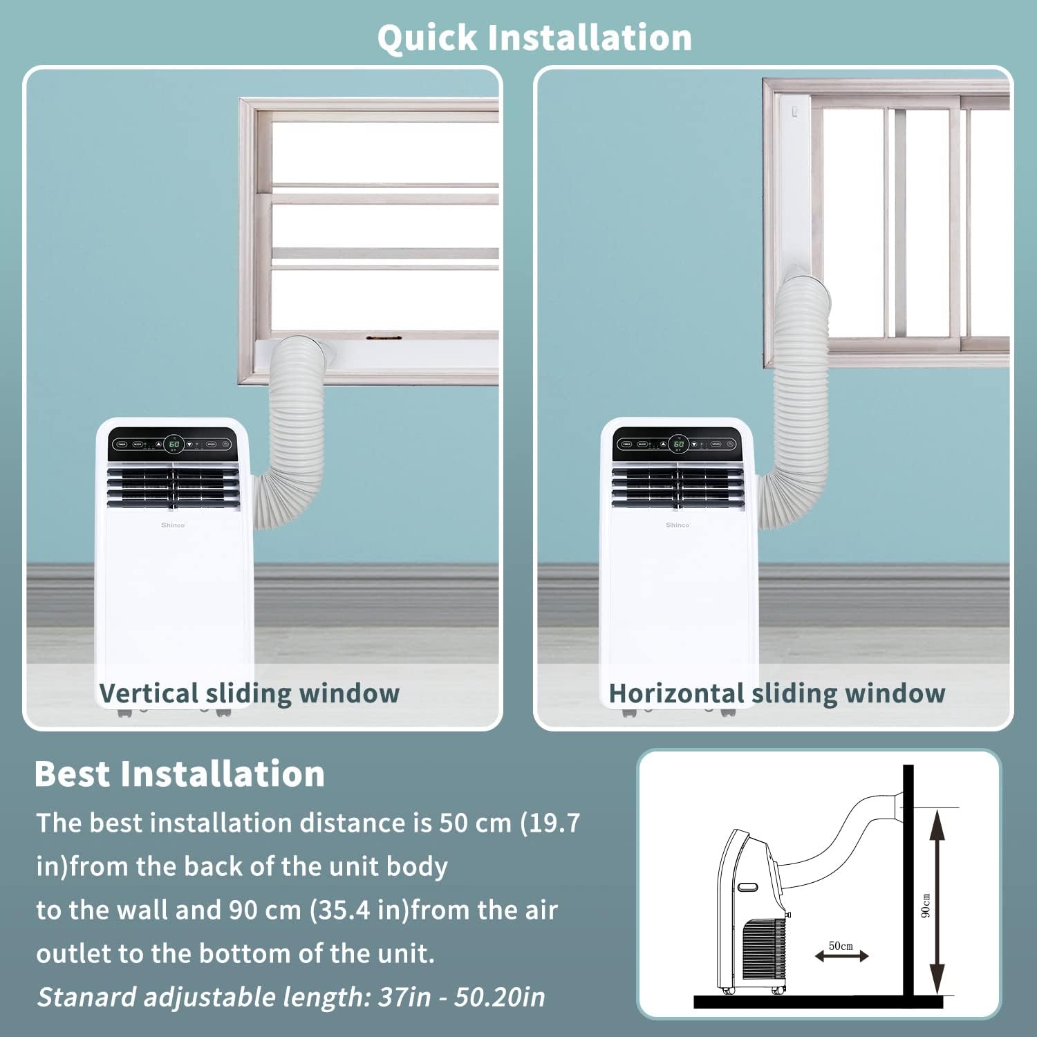 Shinco 8,000 BTU Portable Air Conditioner, AC Unit with Built-in Cool, Dehumidifier & Fan Modes for Room up to 350 sq.ft, Conditioner Remote Control, 24 Hour Timer, Installation Kit - Image 4