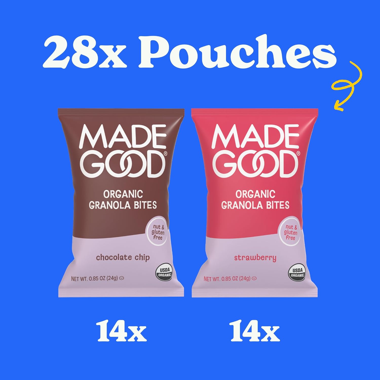 MadeGood Granola Bites Chocolate Chip & Strawberry Variety Pack (28 Count) Gluten Free and Organic Snacks - Image 3