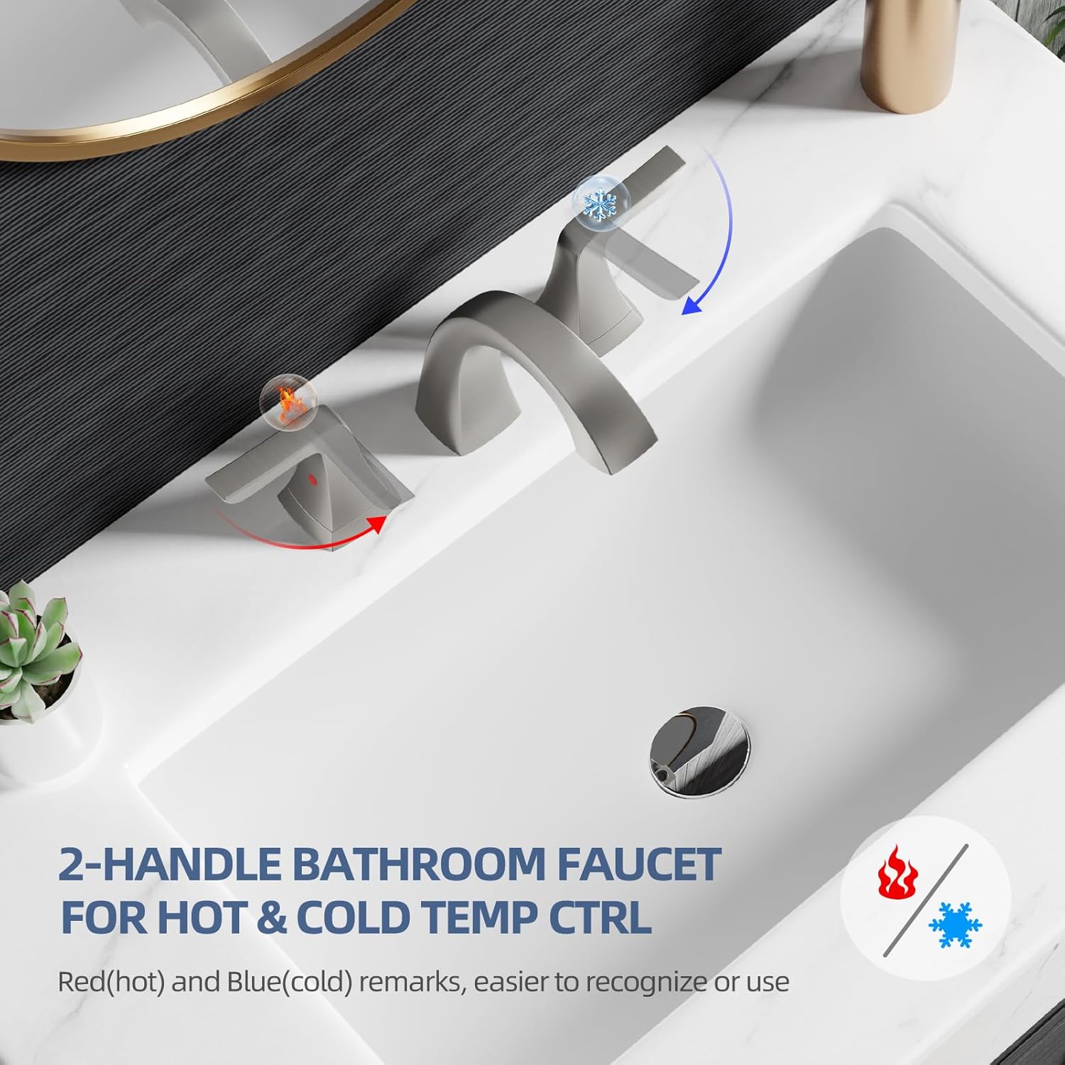VXV Brushed Nickel Bathroom Faucet Widespread 8 Inch, 3 Hole Vanity Sink Faucet with Pop-Up Drain & Pre-Attached Supply Lines for Easy DIY Installation, Faucet for Bathroom Sink, RV - Image 2