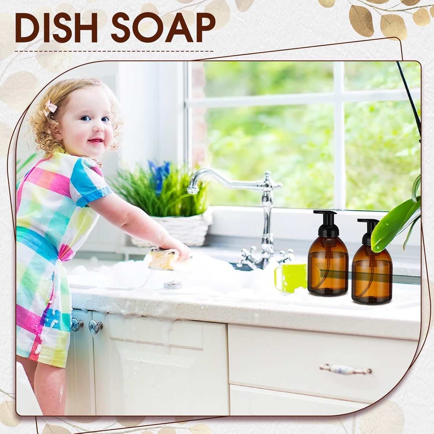 Uiifan 16 Pcs 17 oz Amber Foaming Soap Dispenser Refillable Foam Pump Bottle Liquid Plastic Container for Kitchen Bathroom Commercial Concentrated or Regular Shampoo Body Wash Dish Liquid Soap - Image 5