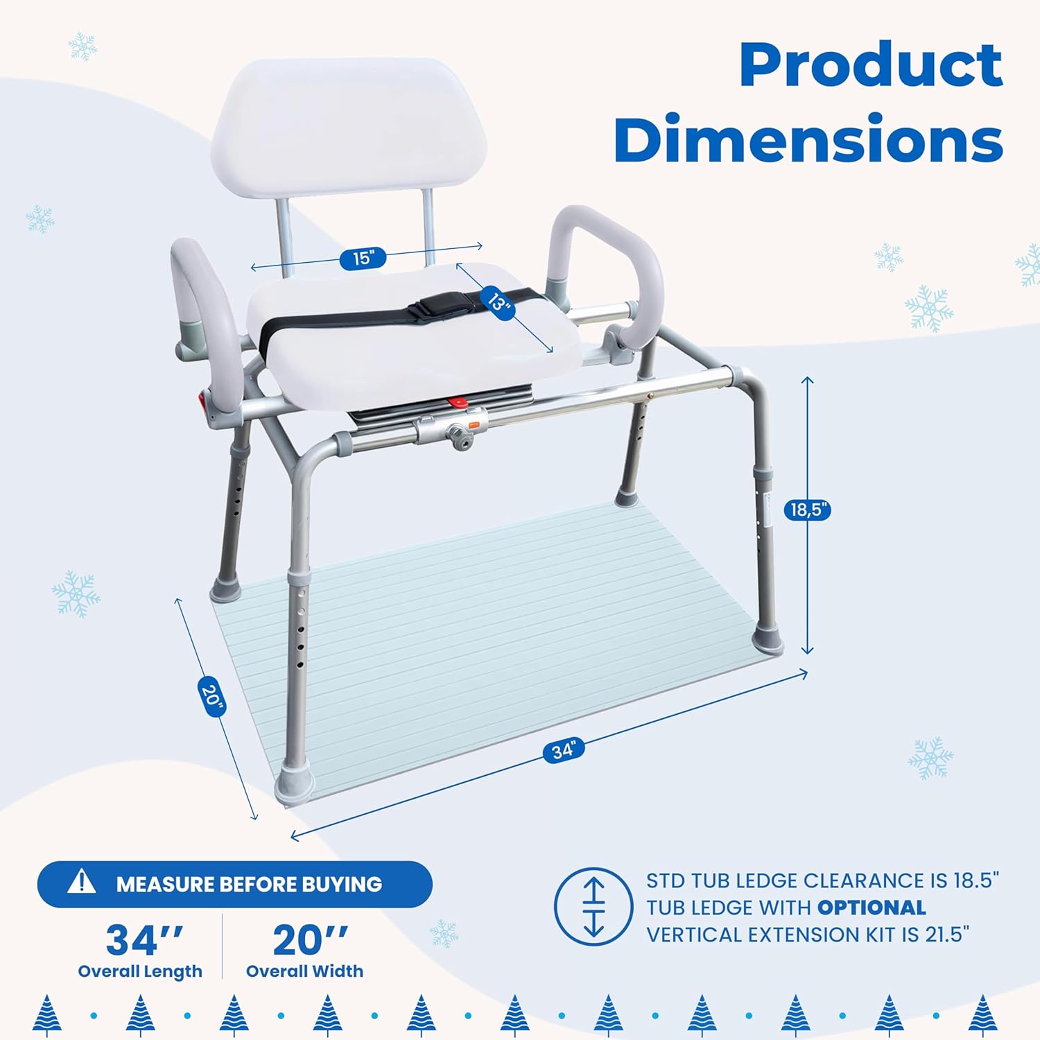 Platinum Health Carousel Sliding Shower Chair Transfer Bench with Swivel Seat (White) - Image 3