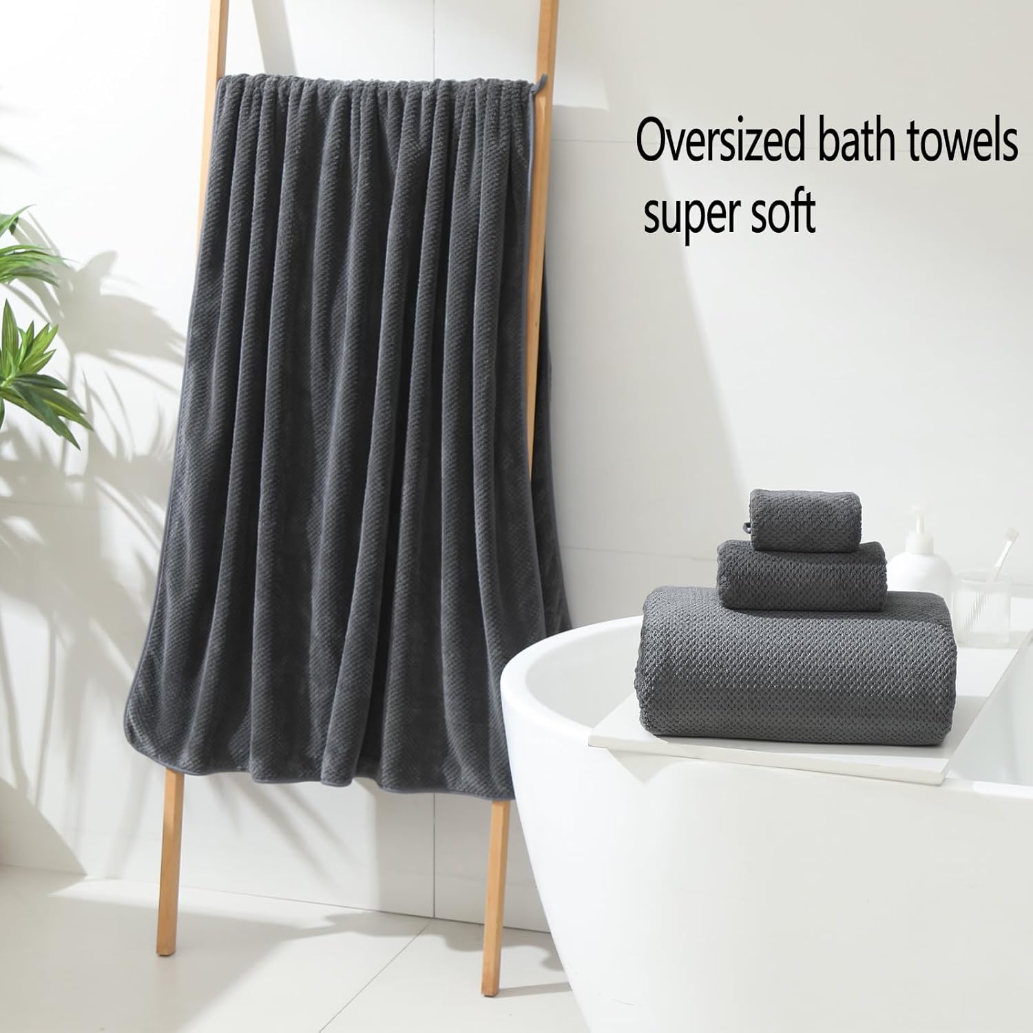 YTYC Towels, 39x78 Inch Oversized Bath Sheets for Adults Luxury Extra Large Bath Towels Sets of 6 Super Soft Shower Towels for Bathroom Microfiber 80% Polyester(Charcoal Grey,6 Piece) - Image 3