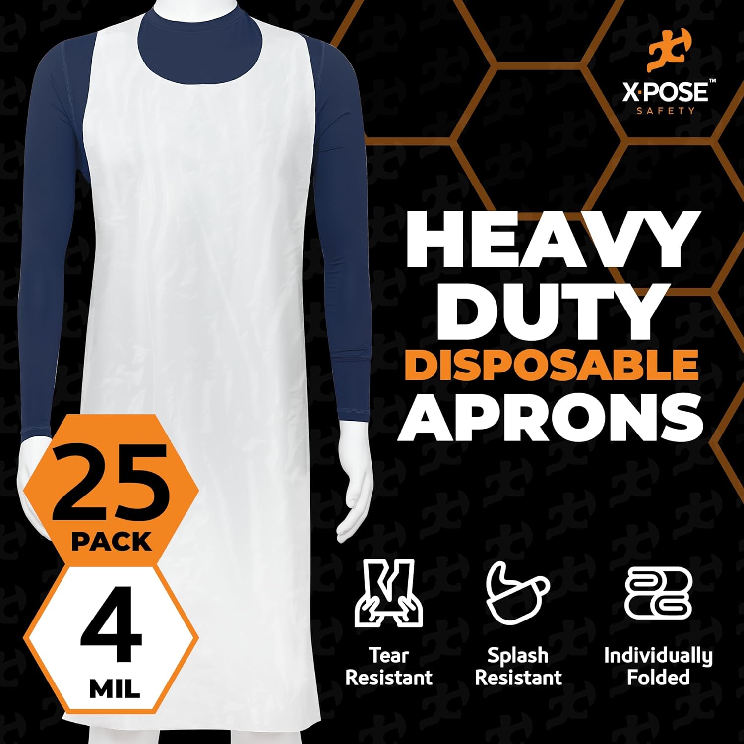 Xpose Safety 24"x48" Heavy Duty Disposable Plastic Aprons – 4 Mil Waterproof & Tear-Resistant, White - Image 3
