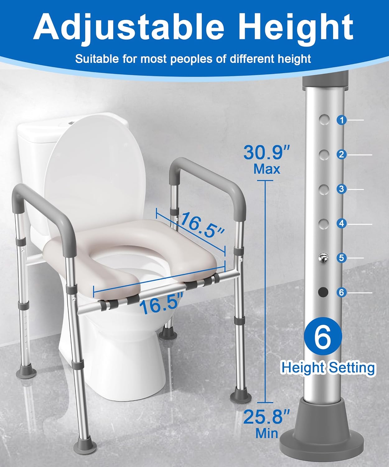 HOMLAND Raised Toilet Seat with Handles, Toilet Seat Riser for Seniors with Adjustable Height & Width, FSA HSA Eligible 400lb Handicap Elevated Toilet Seat for Elderly, Pregnant, Fit Any Toilet - Image 3