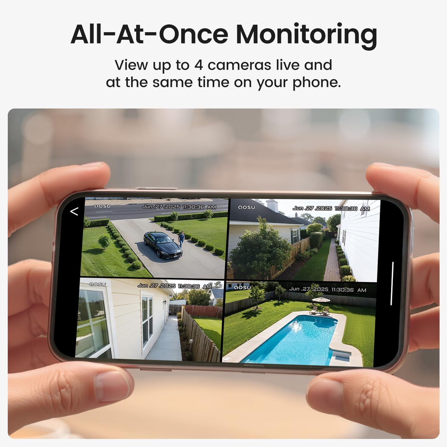 aosu Security Cameras Outdoor Wireless, 4 Cam-Kit, No Subscription, Solar-Powered, Home Security Cameras System with 360° Pan & Tilt, Auto Tracking, 2K Color Night Vision, Easy Setup, 2.4 & 5GHz WiFi - Image 3