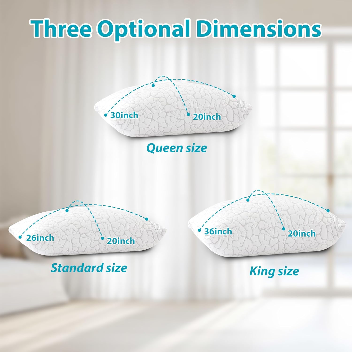 Cooling Pillows for Sleeping 2 Pack, Adjustable Shredded Memory Foam Pillows Queen Size Set of 2, Firm Bed Pillows for Side Back Stomach Hot Sleepers, Cold Pillow with Removable Washable Cover - Image 7