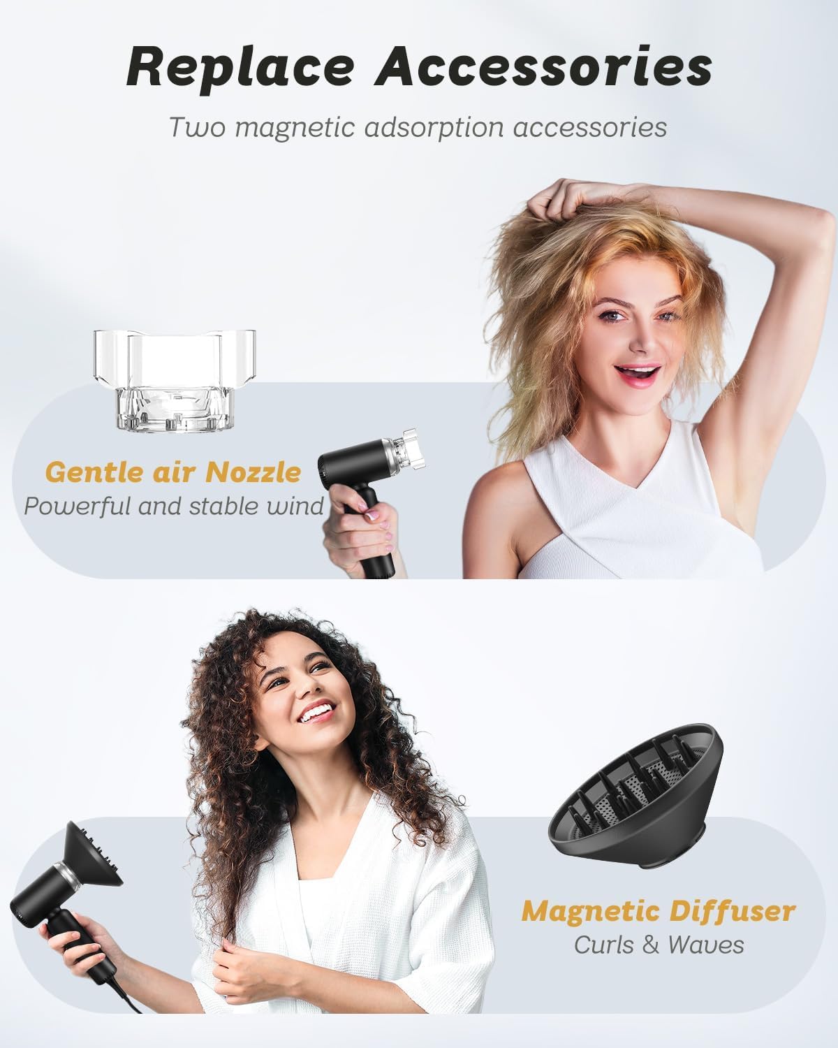 Dual Voltage Travel Hair Dryer, Mini Ionic Hair Dryers with Magnetic Curly Diffuser, 1500W High-Speed Fast Drying, Lightweight Compact Portable Blow Dryer, Gift Women,Quiet,European 100-240V - Image 5