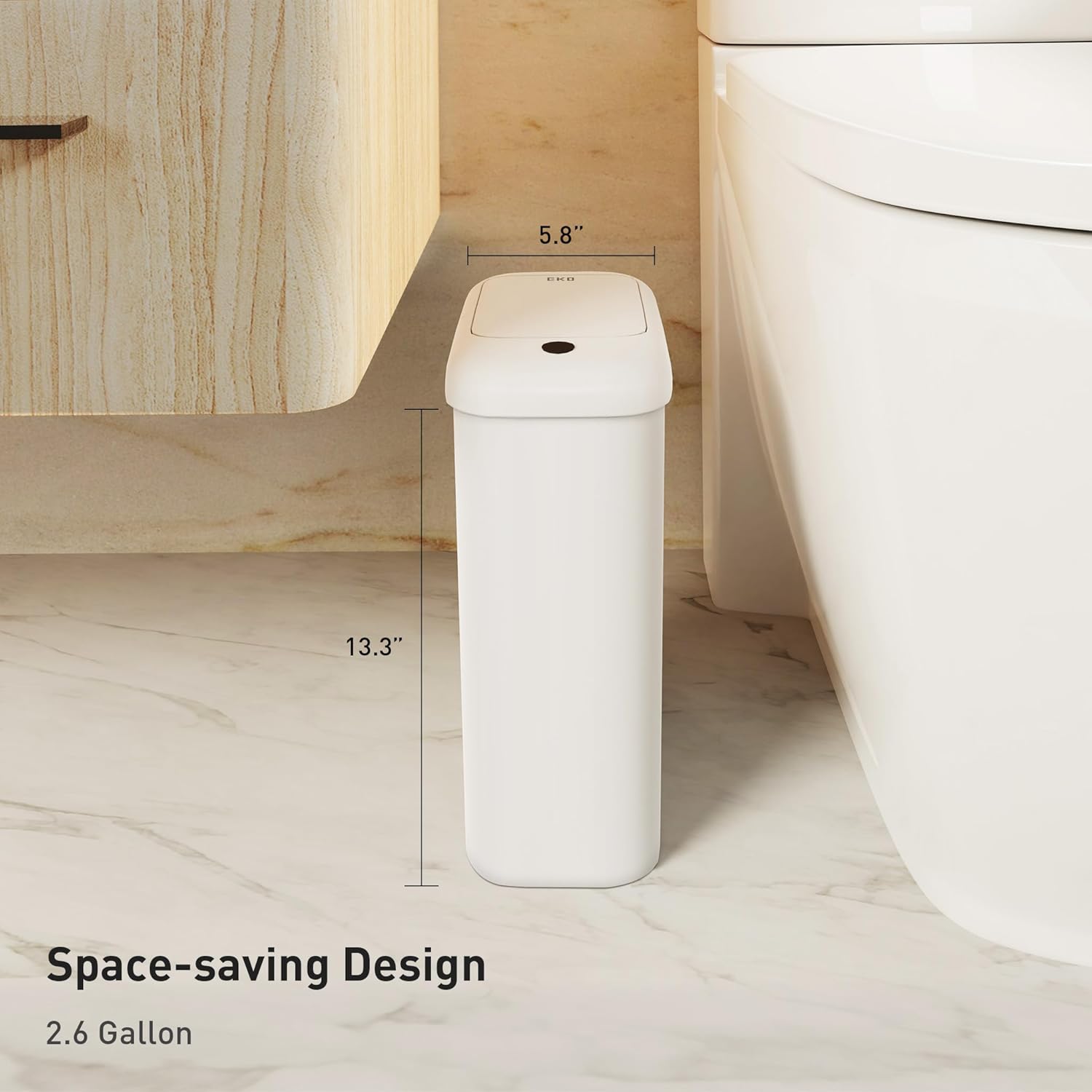 EKO Automatic Bathroom Trash Can with Lid, 2.6 Gallon Slim Touchless Garbage Can, Waterproof Motion Sensor Trash Bin for Bathroom, Office, Kitchen, White - Image 9