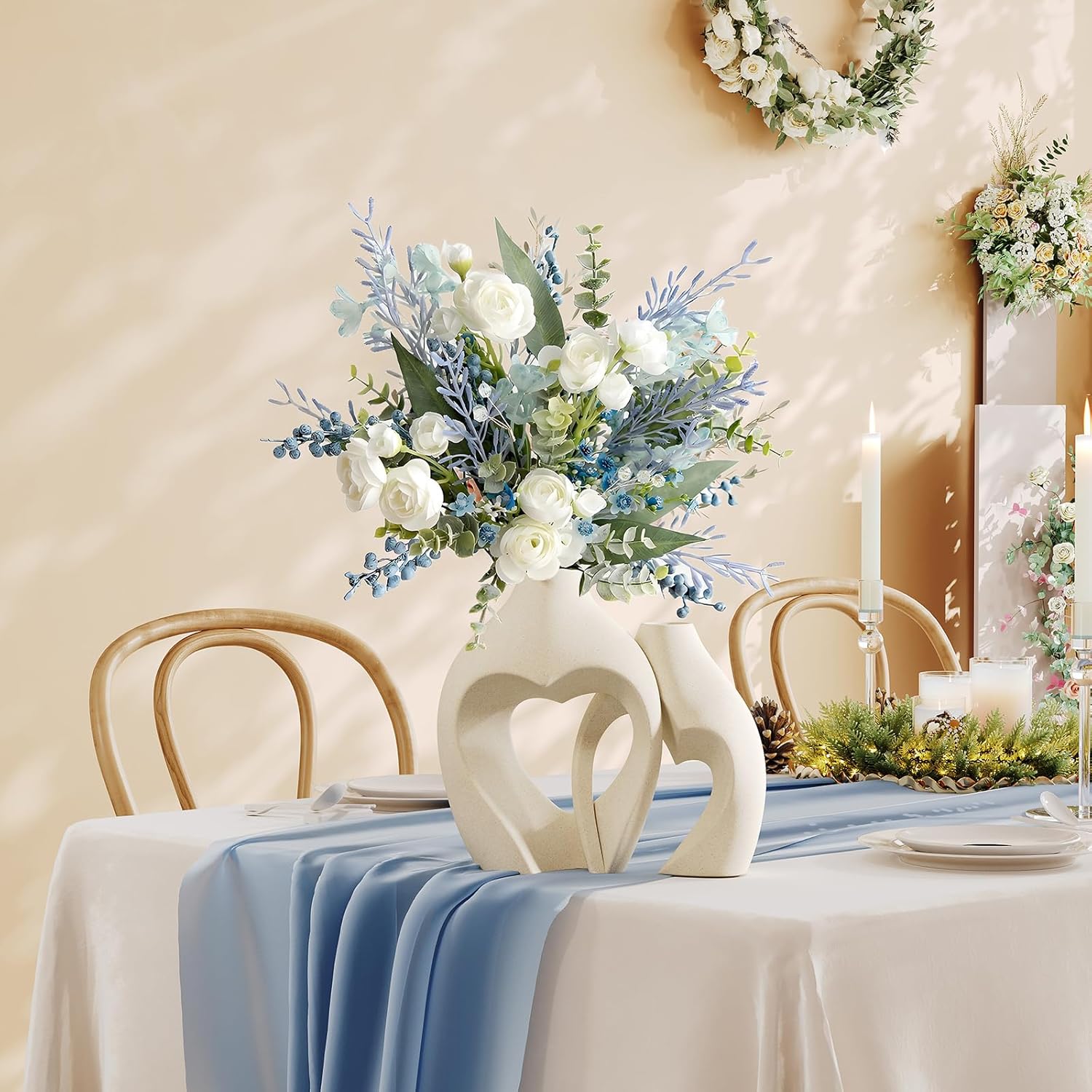 White Vases for Decor, Heart Shaped Ceramic Vase Set of 2, Nordic Heart Shaped Vases, Minimalist Decorative Vase for Table Centerpiece Wedding Dining Living Room Office House Decoration - Image 7