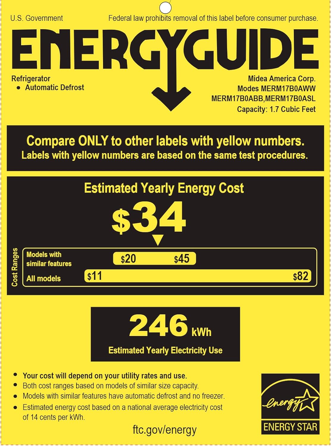Midea MERM17B0ABB 1.7 Cu Ft Mini Fridge, Compact Refrigerator with Adjustable Thermostat, Reversible Door, Low Noise, Energy Efficient, Ideal for Dorm, Office, Bedroom, Black - Image 8