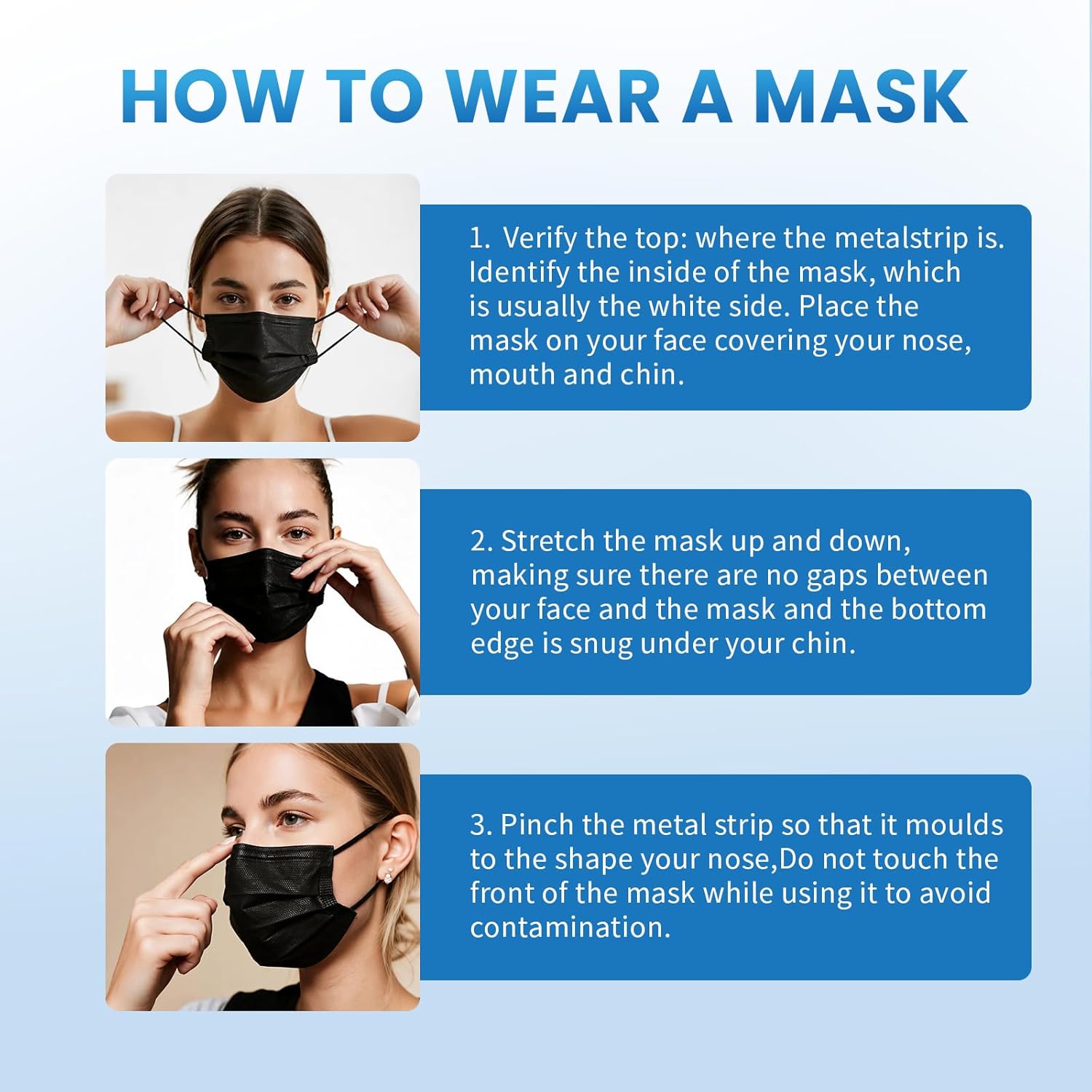 Borje Disposable Face Mask, 100 PCS Black Masks, 3 Ply Protection Face Masks - Image 6