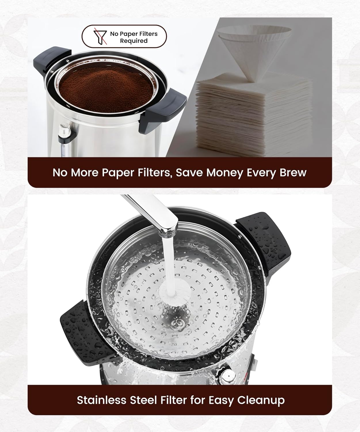 Commercial Coffee Maker 50-Cup Large Coffee Urn with Percolator Coffee Pot Electric 8L Stainless Steel Fast Brew Hot Water Dispenser for Tea Catering Events Home Office Easy Cleaning - Image 7