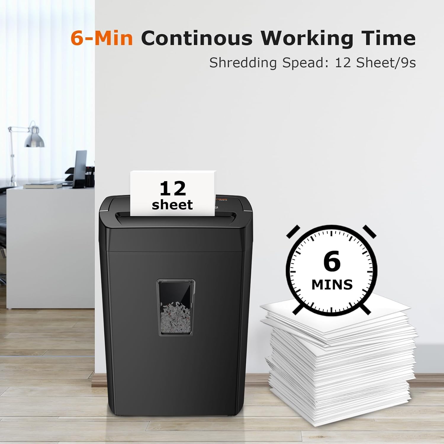 Bonsaii 12-Sheet Cross Cut Paper Shredder, 5.5 Gal Home Office Heavy Duty Shredder for Paper, Credit Card, Mail, Staples, with Transparent Window, High Security Level P-4 (C275-A) - Image 2