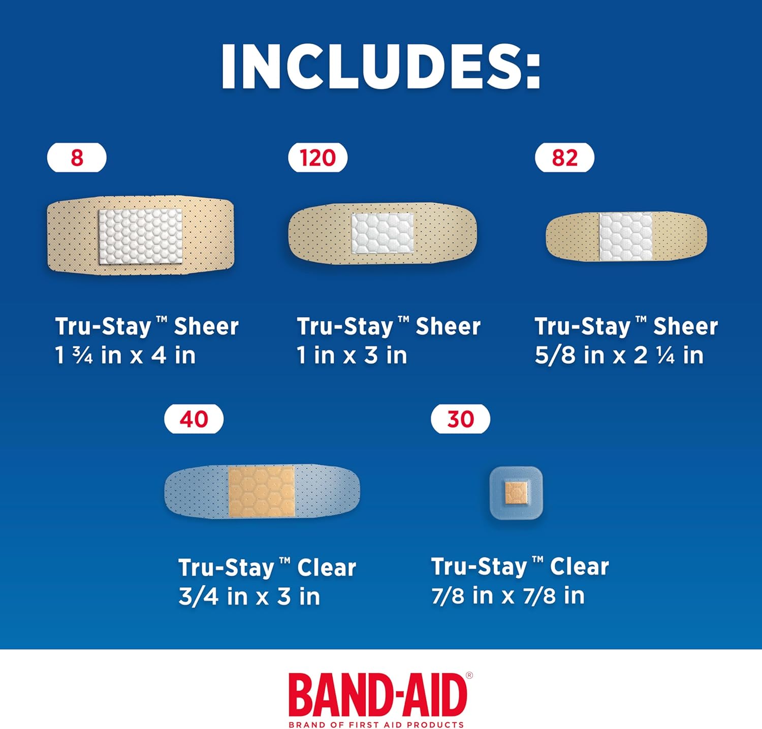 BAND-AID Brand Adhesive Bandages Family Variety Pack, Sheer & Clear Flexible Sterile Individually Wrapped Strips & Spots, First Aid Wound Care for Minor Cuts, Scrapes, Burns, 5 Sizes, 280 ct - Image 6