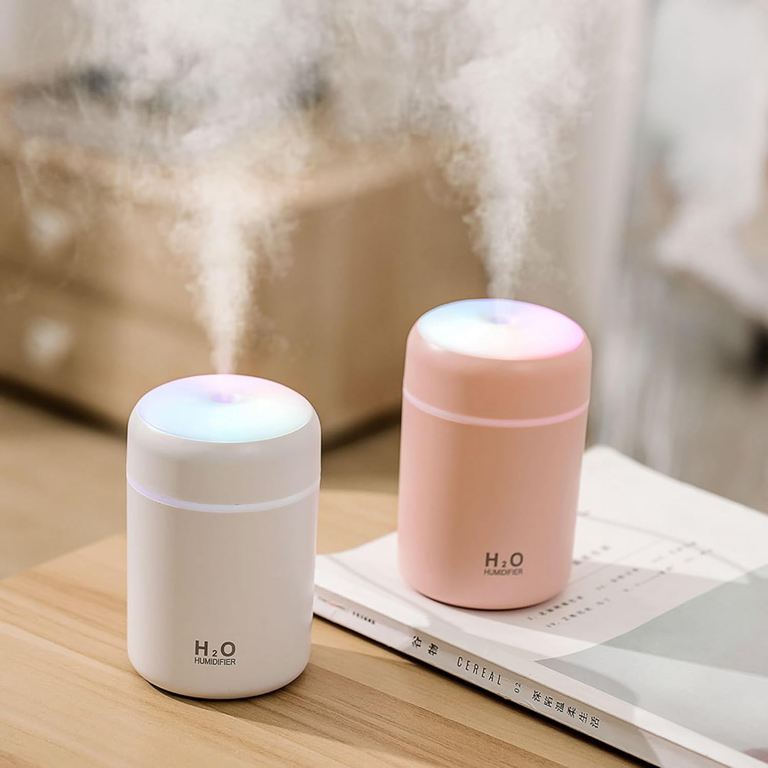 Portable Mini Humidifier, Colorful, Cool Mist, USB Powered. Perfect for Bedroom, Office & Car (300ml, White) - Image 2