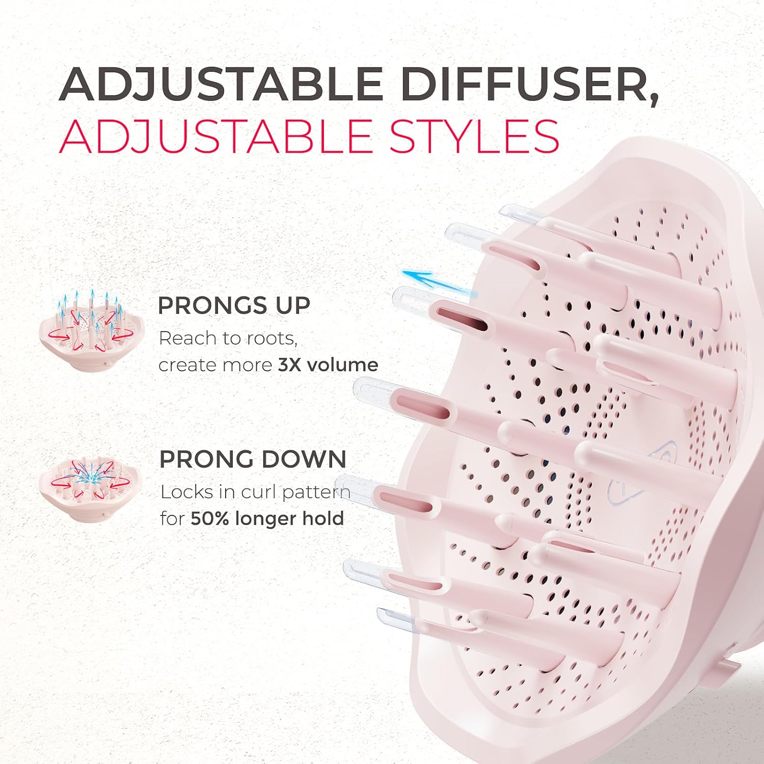 Blow Dryer with Comb, TYMO AIRHYPE Compact 200 Million lonic Hair Dryer with Diffuser, Fast Dry Pink Blow Dryer for Women 110,000RPM Portable Hairdryer for Curly Hair, 4 Temps & 2 Speeds - Image 4