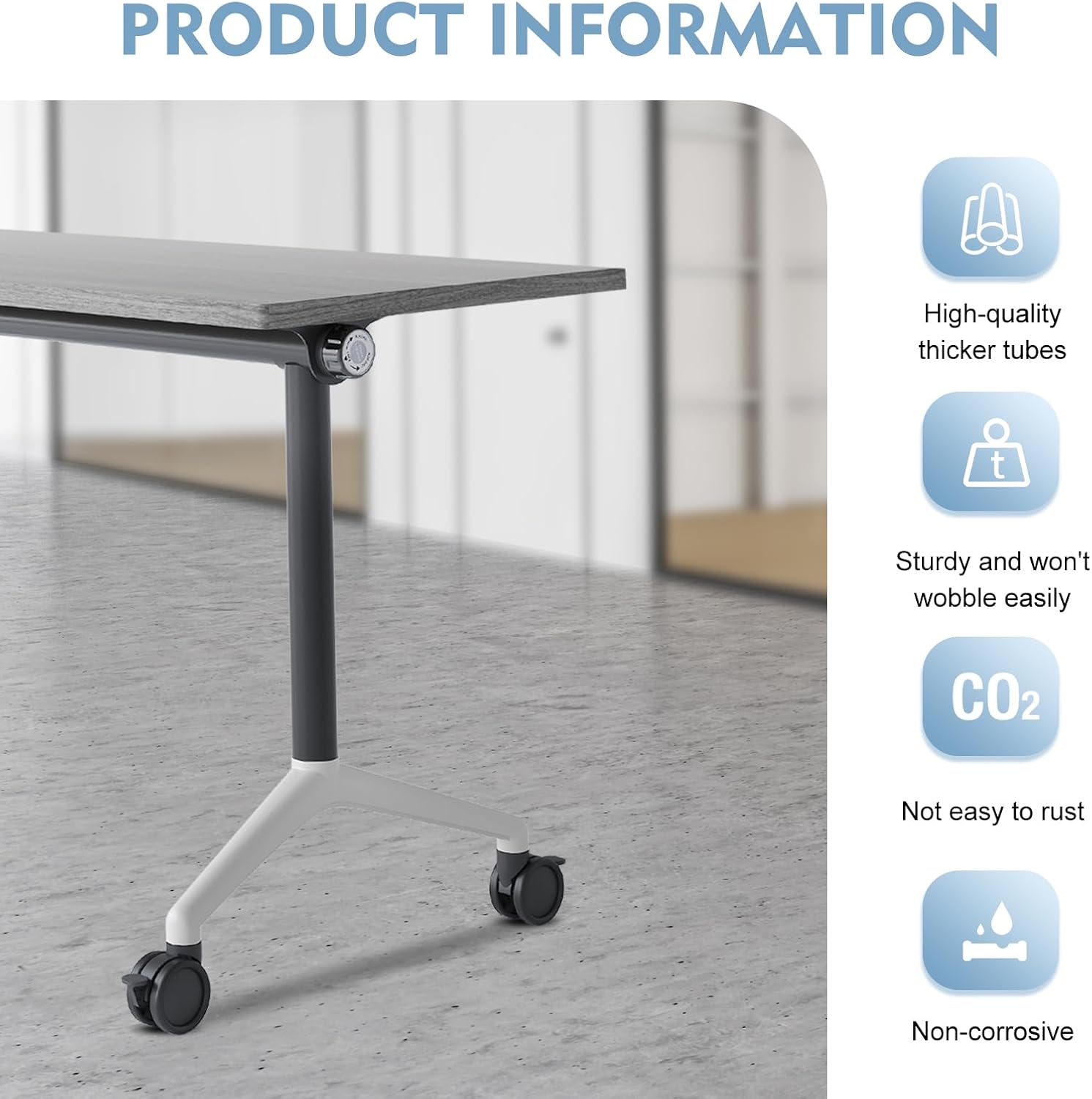 Folding Conference Room Tables,Mobile Training Table with Wheels - Rectangular Large Business Seminar Furniture Tables for Office,Meeting Room,School,Wooden (6, Gray, 61IN) - Image 6