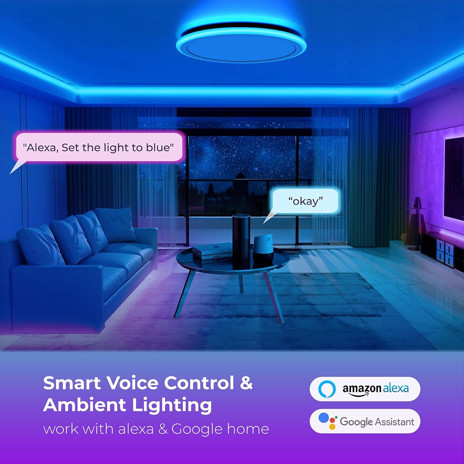 BLNAN Smart RGB LED Flush Mount Ceiling Light with Remote, 13 Inch 24W Dimmable Color Changing Low Profile Wired White Fixture, Works with Alexa Google Home App for Bedroom Living Kids Room Party - Image 3