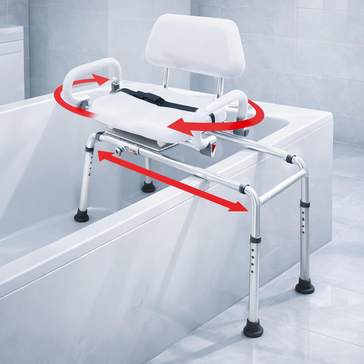 Platinum Health Carousel Sliding Shower Chair Transfer Bench with Swivel Seat (White)
