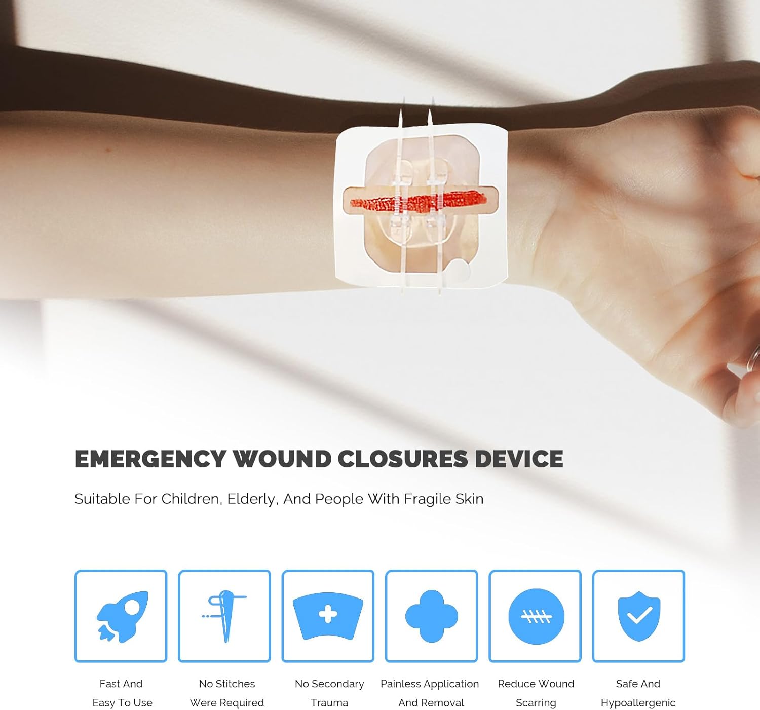 Emergency Wound Closure Strips Zip Stitch Sutures Kit, 2 Pcs Zipstitch Butterfly Bandages Laceration Closure Kit, Quick Clot Wound Closure Device for Wound Care - Image 2