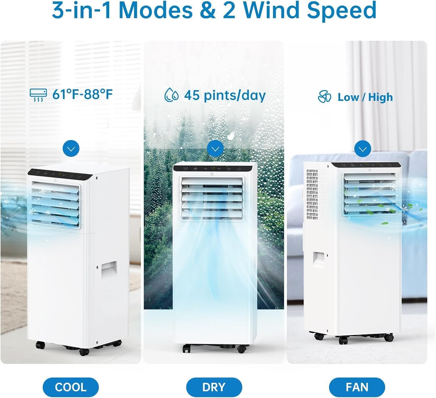 8,000 BTU Portable Air Conditioner, AC Unit with Built-in Cool, Dehumidifier & Fan Modes for Room up to 350 sq.ft, Conditioner Remote Control, 24 Hour Timer, Installation Kit - Image 4