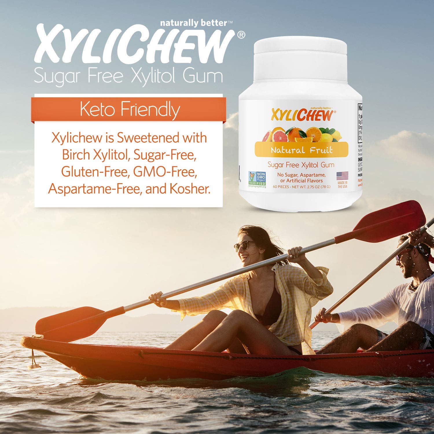 Xylichew Xylitol Gum - Chewing Gum Sugar Free, Aspartame Free, Gluten Free, Keto - Sugarless, Healthy, Natural Oral Care - Relieves Bad Breath and Dry Mouth - Fruit, 60 Count - Image 4