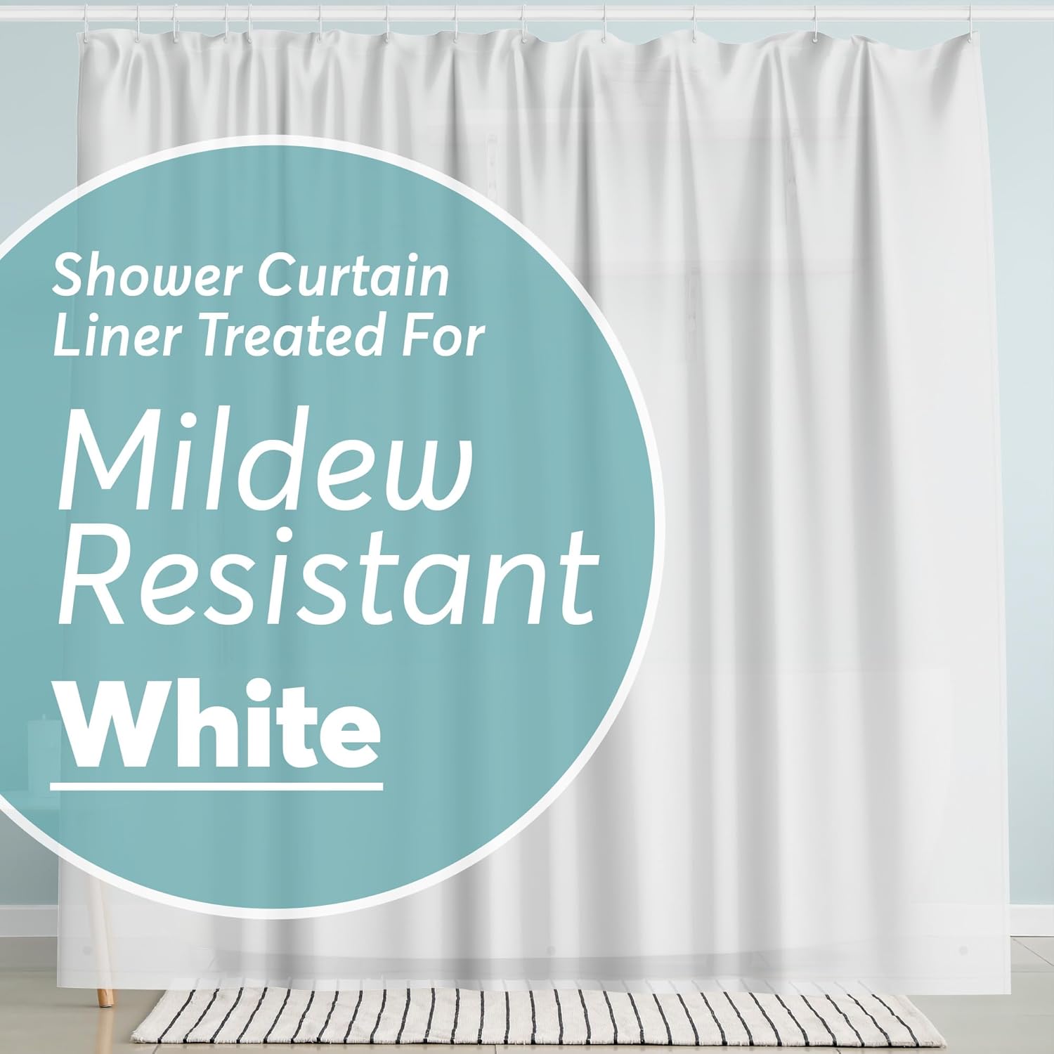 BigFoot Shower Curtain Liner – 72 x 72 PEVA Premium Shower Curtain with Rustproof Metal Grommet and 3 Magnetic Weights – Odor Free and Compatible with Standard Showers, White