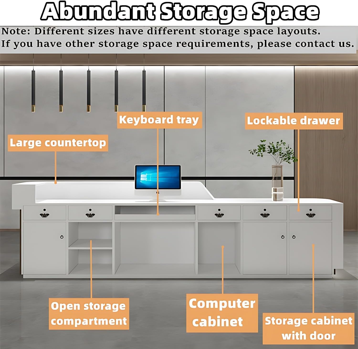 Reception Desk - Elegant Front Desk, Checkout Counter, Retail Counter with Discreet Lighting, Customizable Logo, No Assembly Required, Perfect for Any Professional Setting (Wood, 88") - Image 3