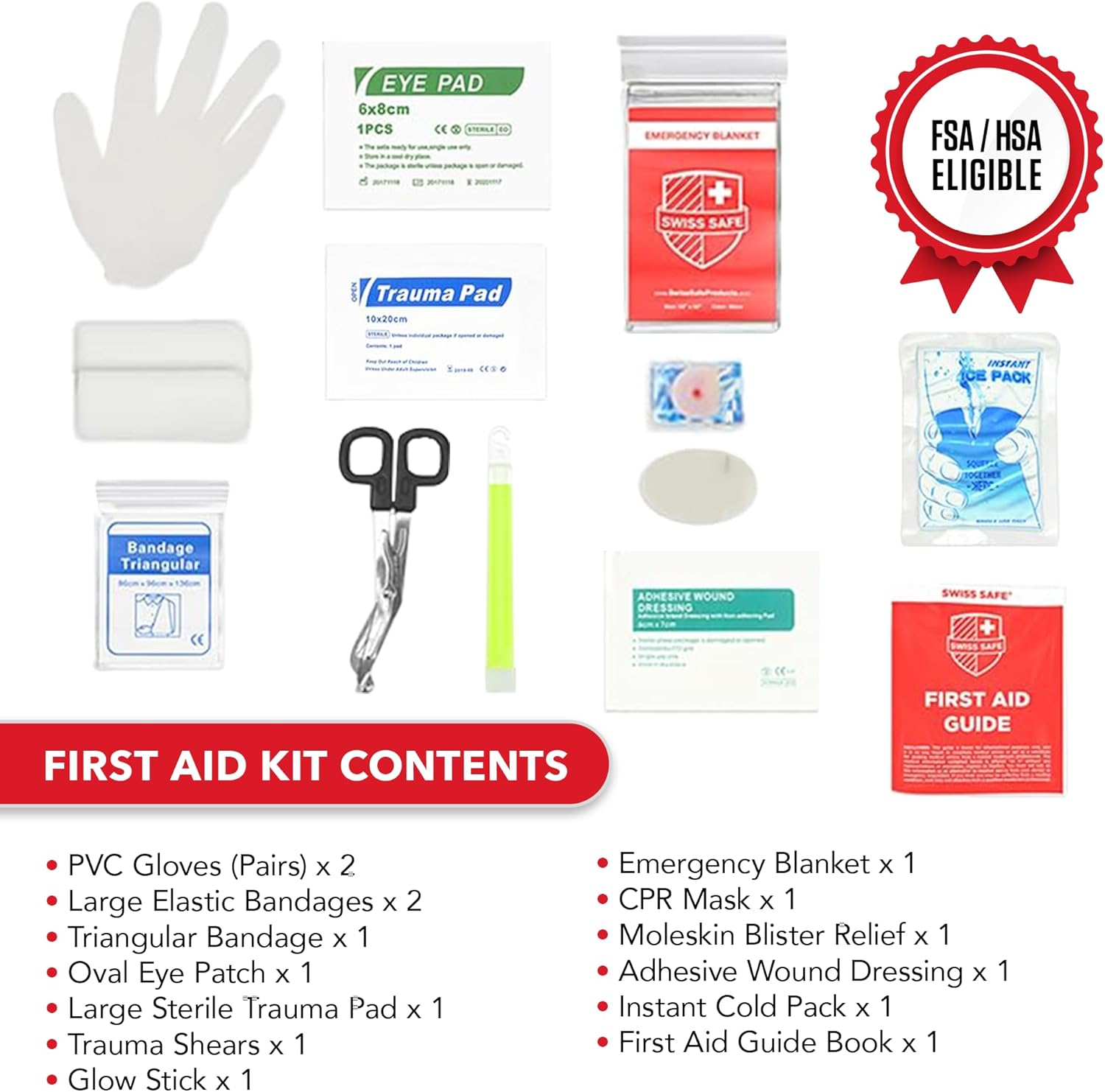 Swiss Safe 2-in-1 First Aid Kit for Car, Travel & Home, Businesses - Bonus Mini Kit for Medical Emergency Aid, Survival, Camping - FSA & HSA Eligible - 348 Pcs, Large Hardcase FAK - Image 3