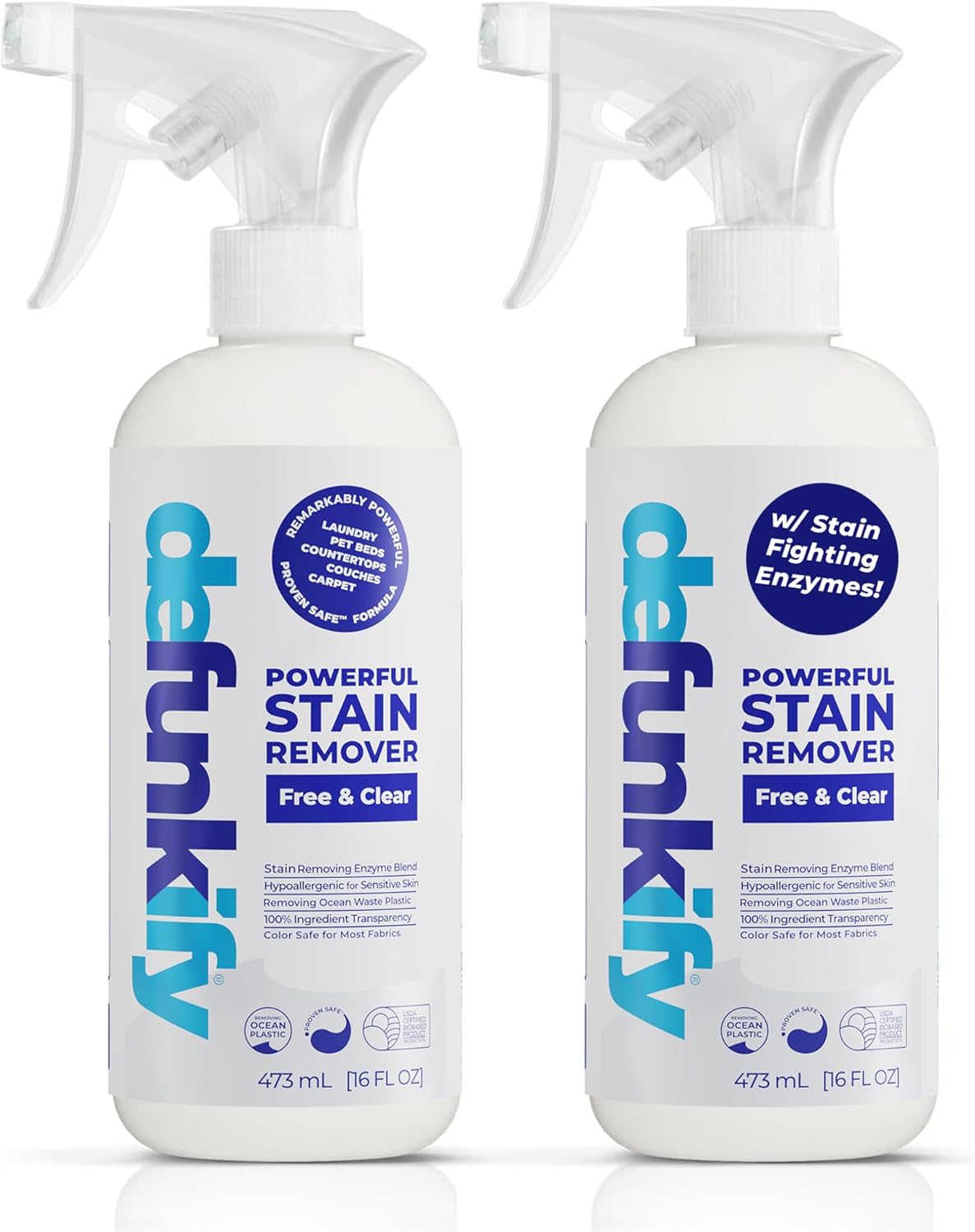 Laundry Stain Remover Spray, 32oz. Enzyme 'Free & Clear' Stain Treater Spray & Spot Remover Prewash Detergent for Clothes, Carpet & Gear. ProvenSafe™ Cleaning Supply for Pets, Kids & Sensitive Skin