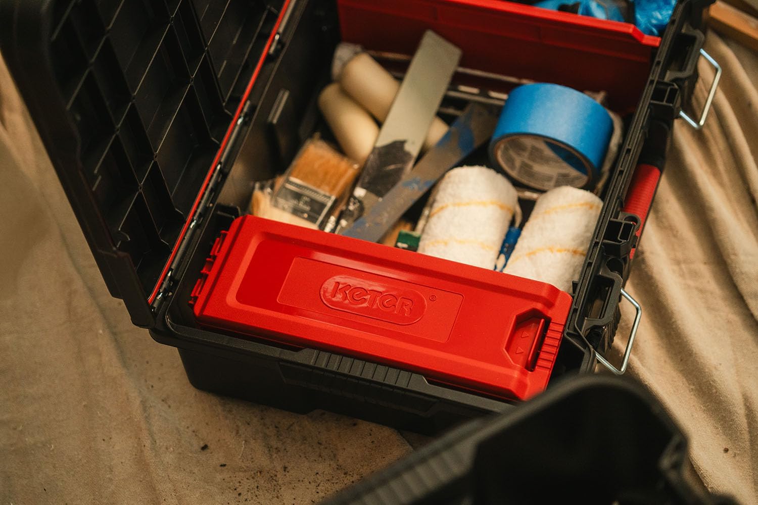 Keter Stack-n-Roll 3-Piece Rolling Tool Storage System – Includes Dolly, Tool Box & Deep Power Tool Case | Modular Mobile Tool Organizer | Stackable Design for Garage, Jobsite & Workshop - Image 10